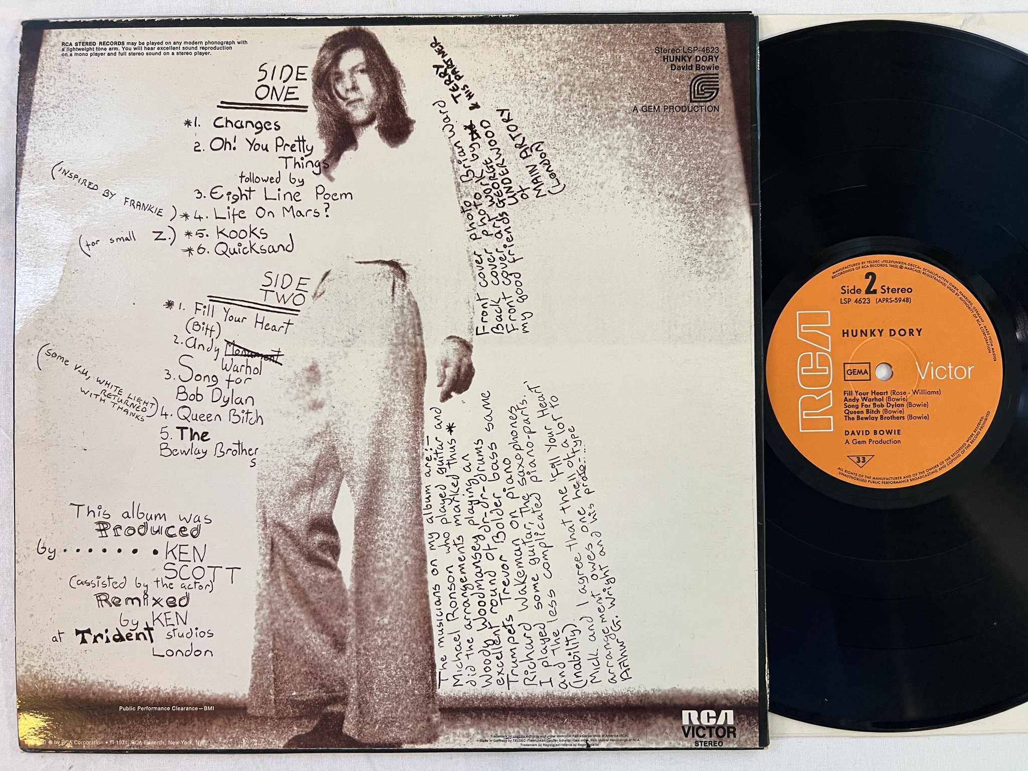 Omslagsbild för skivan DAVID BOWIE hunky dory LP Ger RCA LSP 4623