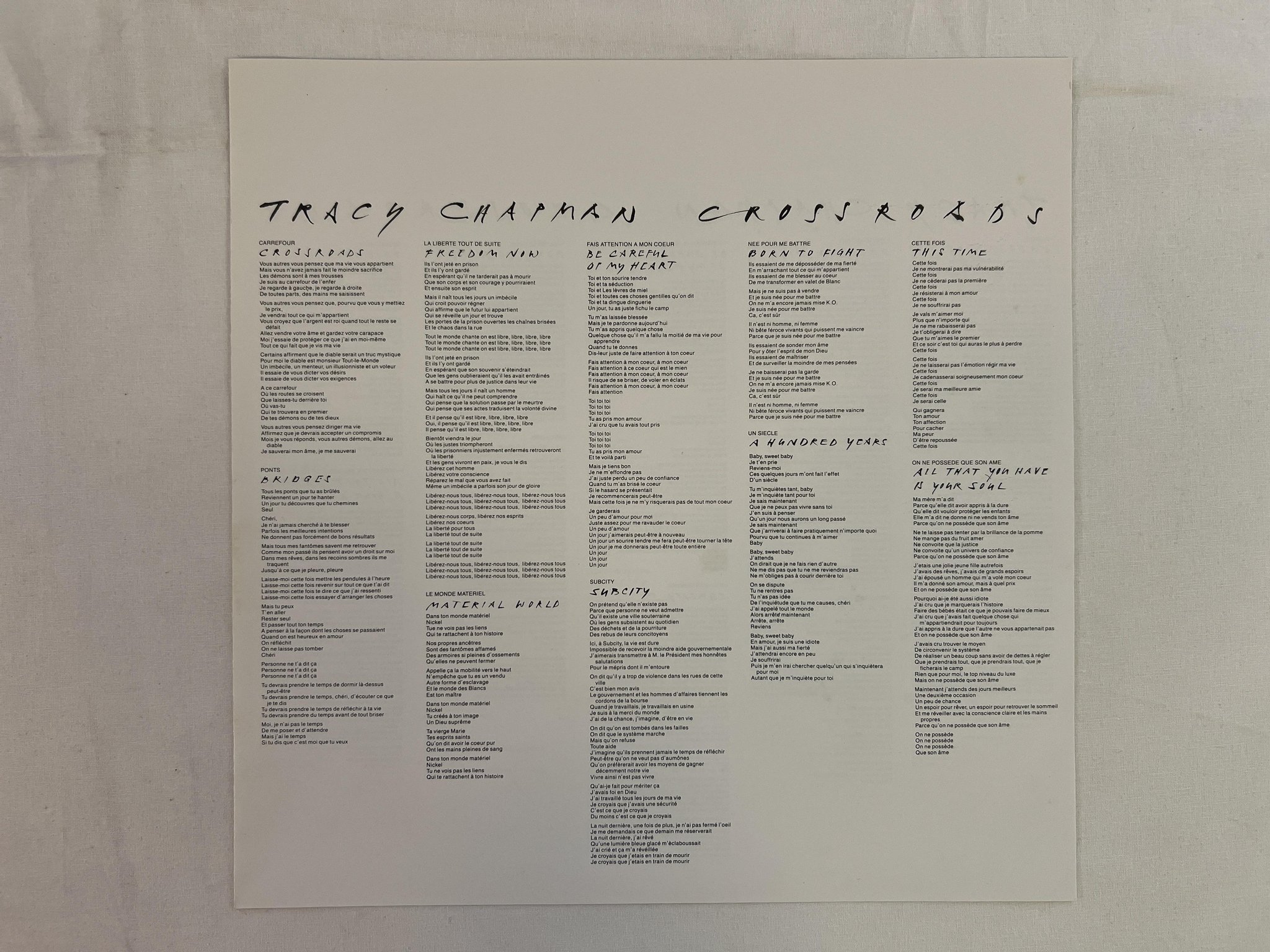 Omslagsbild för skivan TRACY CHAPMAN crossroads LP -89 Ger ELEKTRA 960 888-1