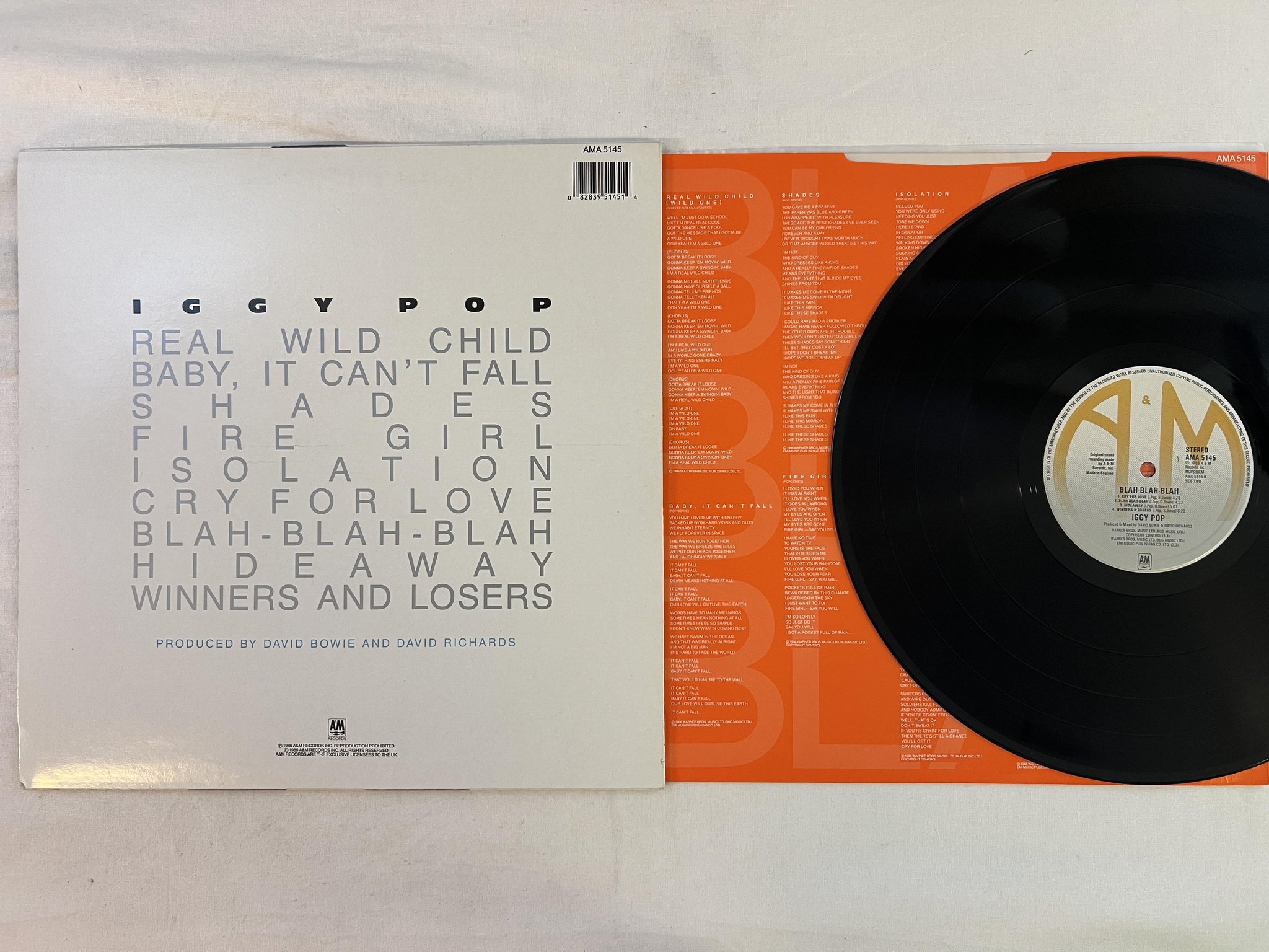 Omslagsbild för skivan IGGY POP blah-blah-blah LP -86 UK A&M AMA 5145