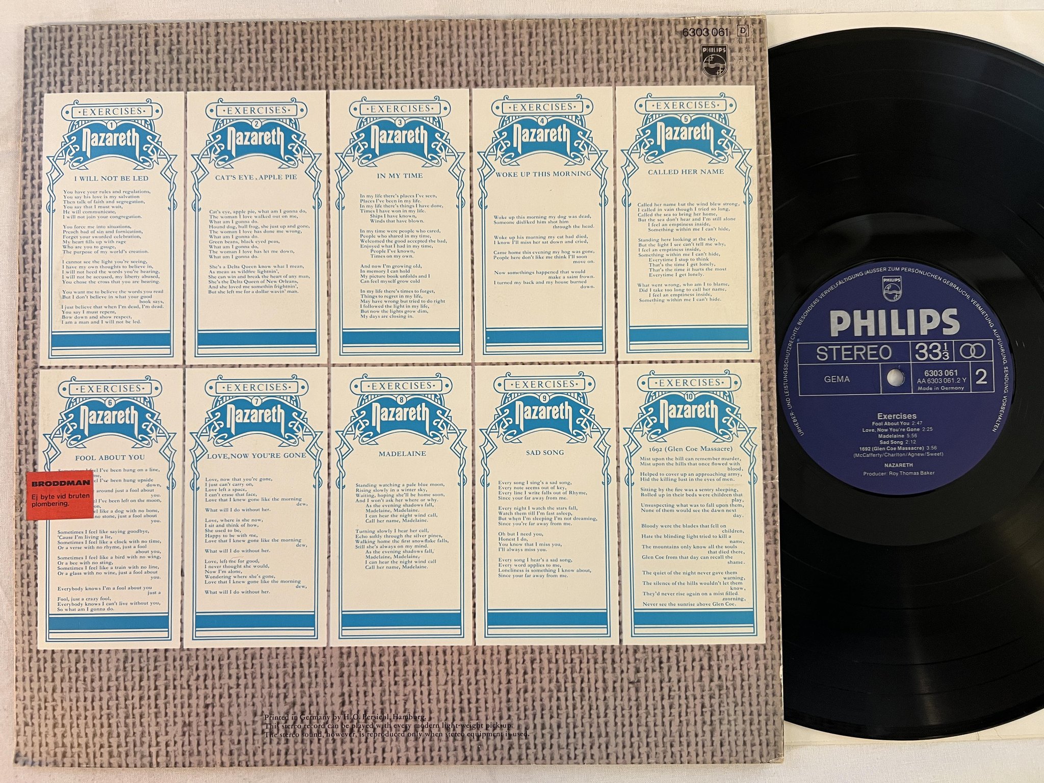 Omslagsbild för skivan NAZARETH exercises LP Ger PHILIPS 6303 061