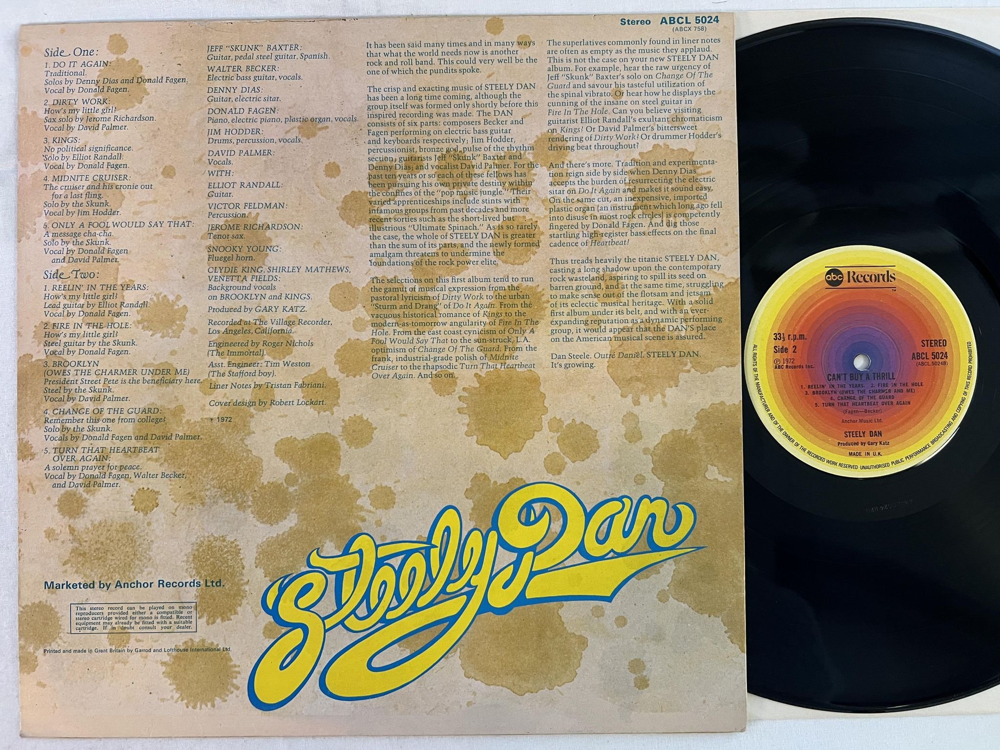 Omslagsbild för skivan STEELY DAN can't buy a thrill LP -72 UK ABC ABCL-5024