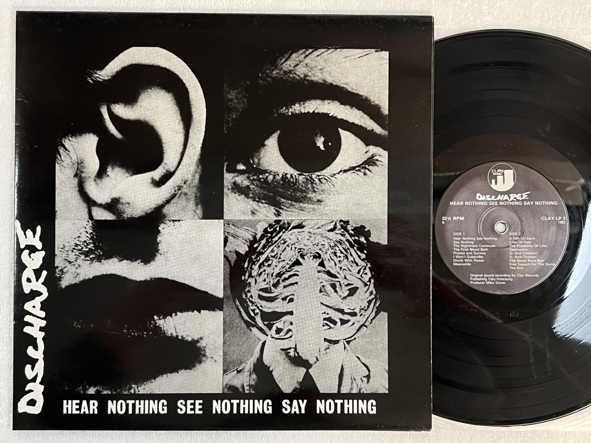 Omslagsbild för skivan DISCHARGE Hear Nothing See Nothing Say Nothing LP -82 UK CLAY LP 3 ** PUNK **