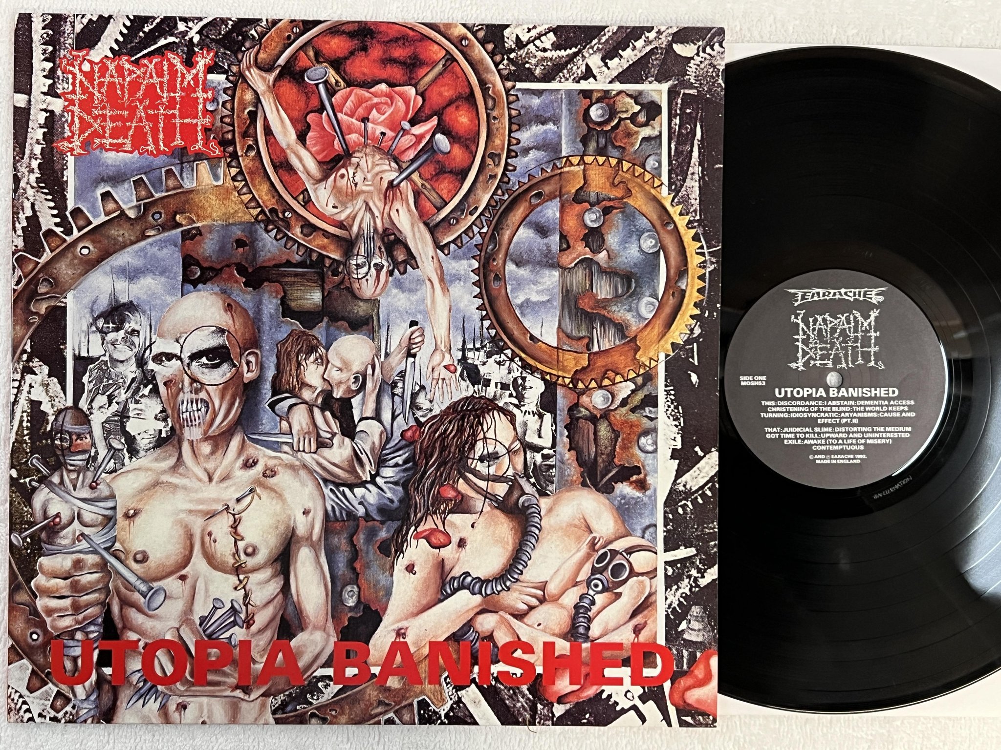 Omslagsbild för skivan NAPALM DEATH utopia banished LP -92 EARACHE MOSH53 ** Death Metal **