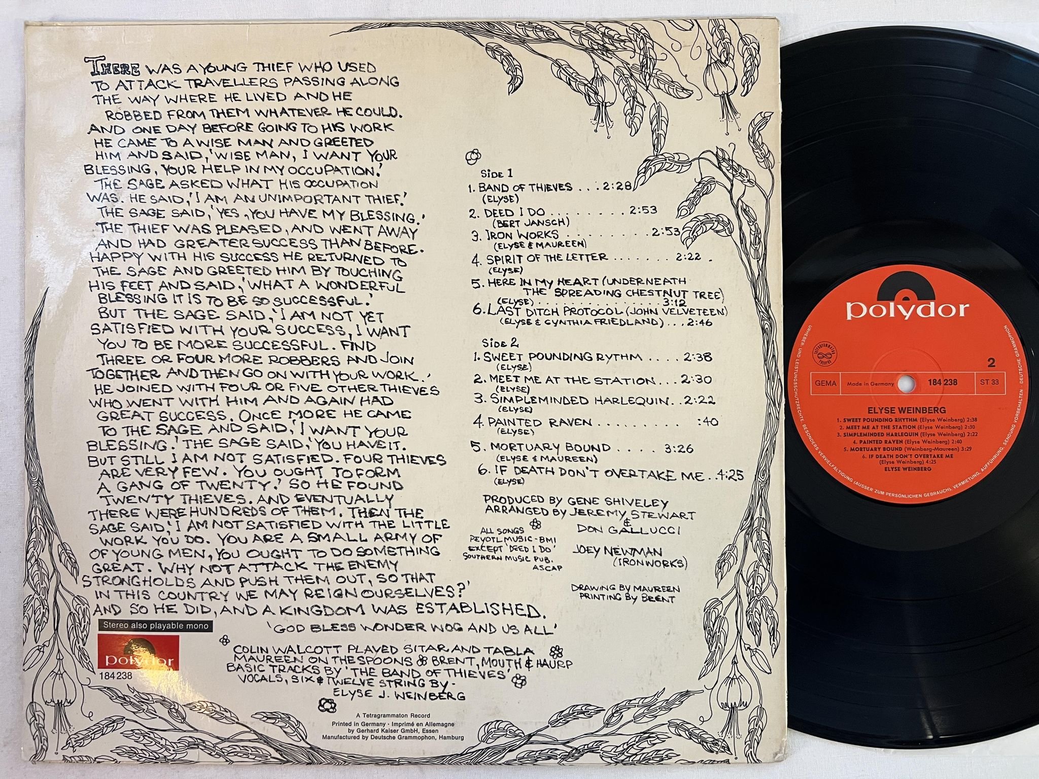 Omslagsbild för skivan ELYSE WEINBERG Elyse LP Ger POLYDOR 184 238 *** folk psych ***