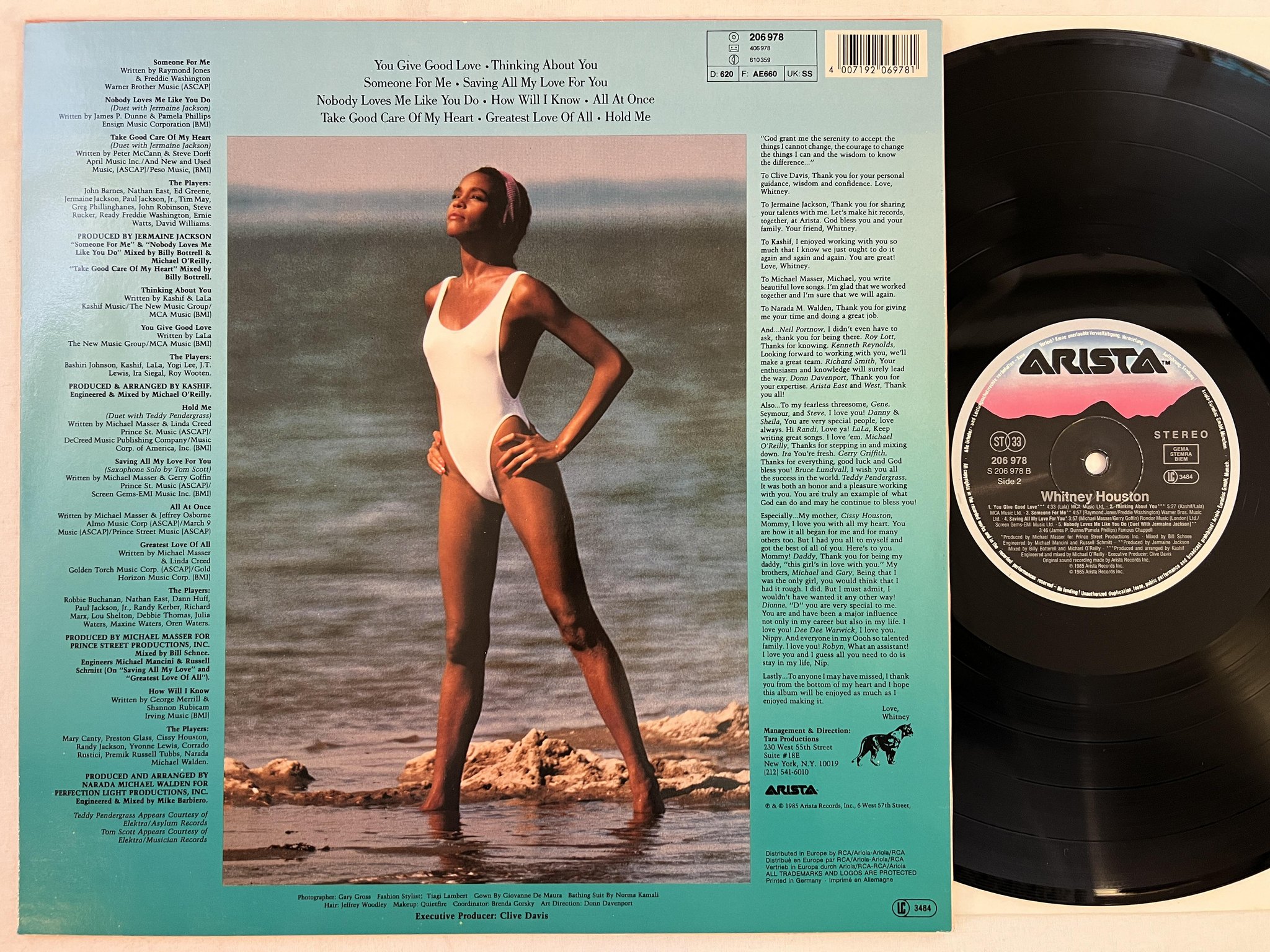 Omslagsbild för skivan WHITNEY HOUSTON s/t LP -85 Hol ARISTA 206978