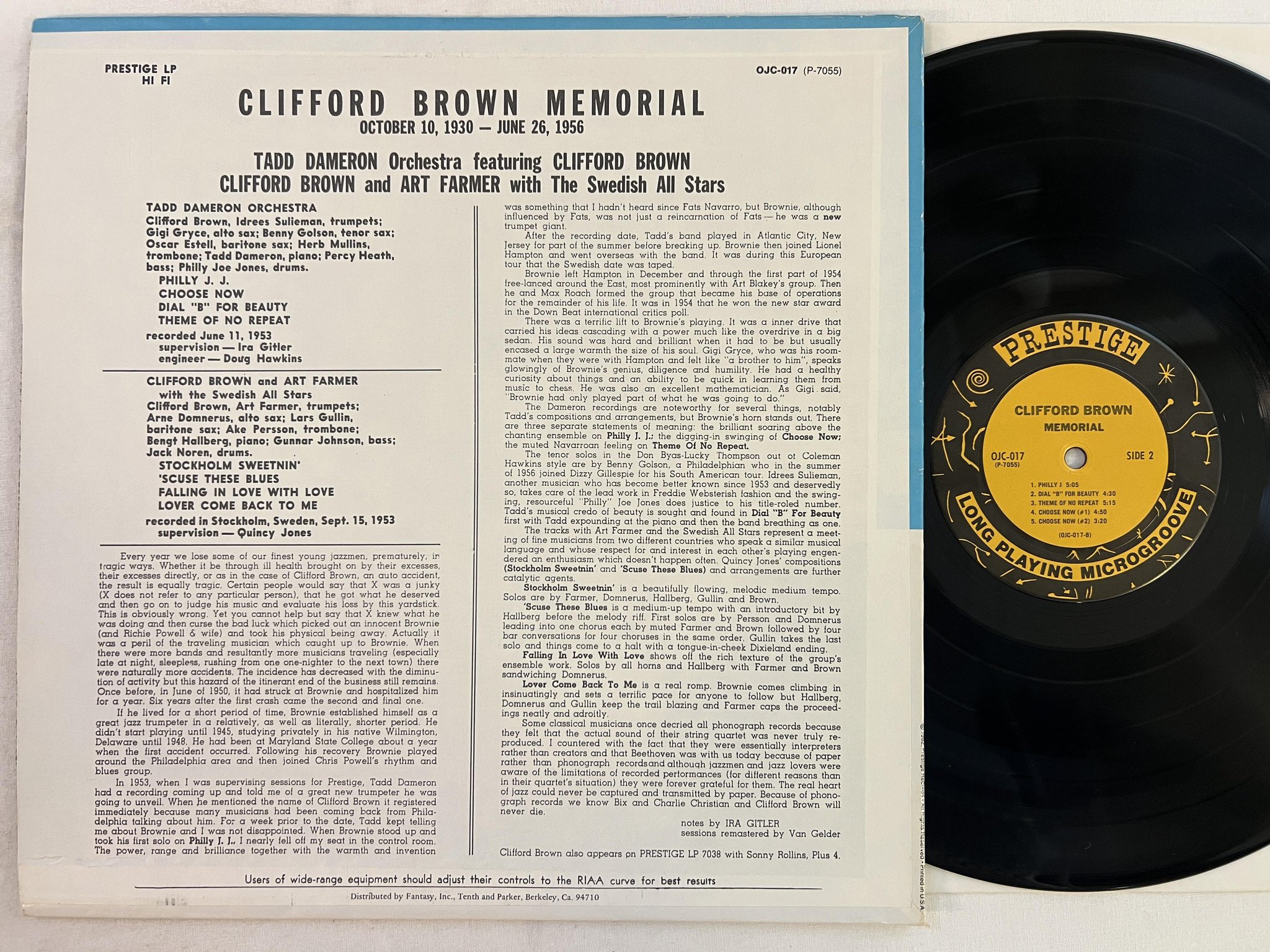 Omslagsbild för skivan CLIFFORD BROWN memorial LP US re PRESTIGE OJC-017