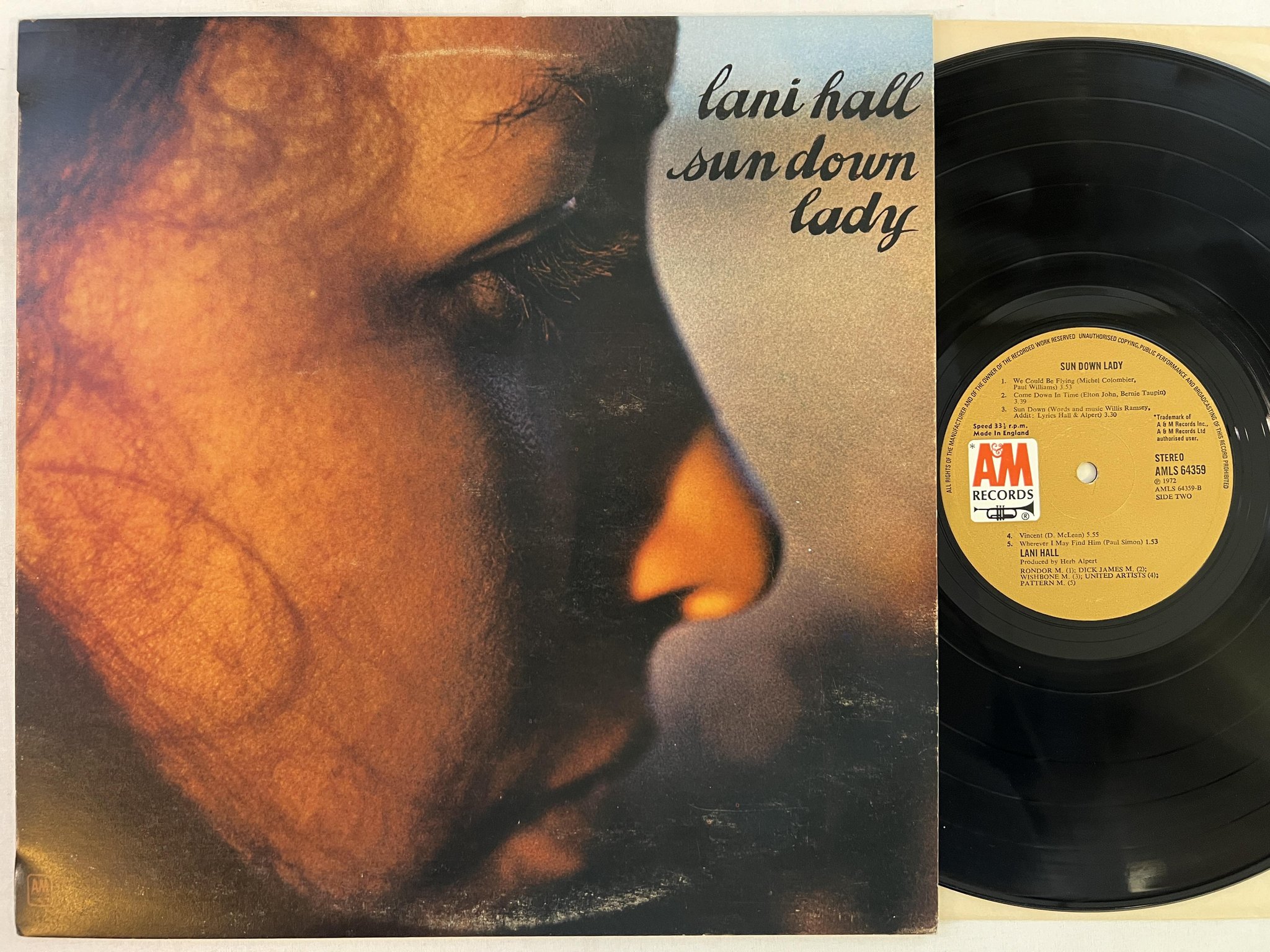 Omslagsbild för skivan LANI HALL sun down lady LP -72 UK A&M AMLS 64359