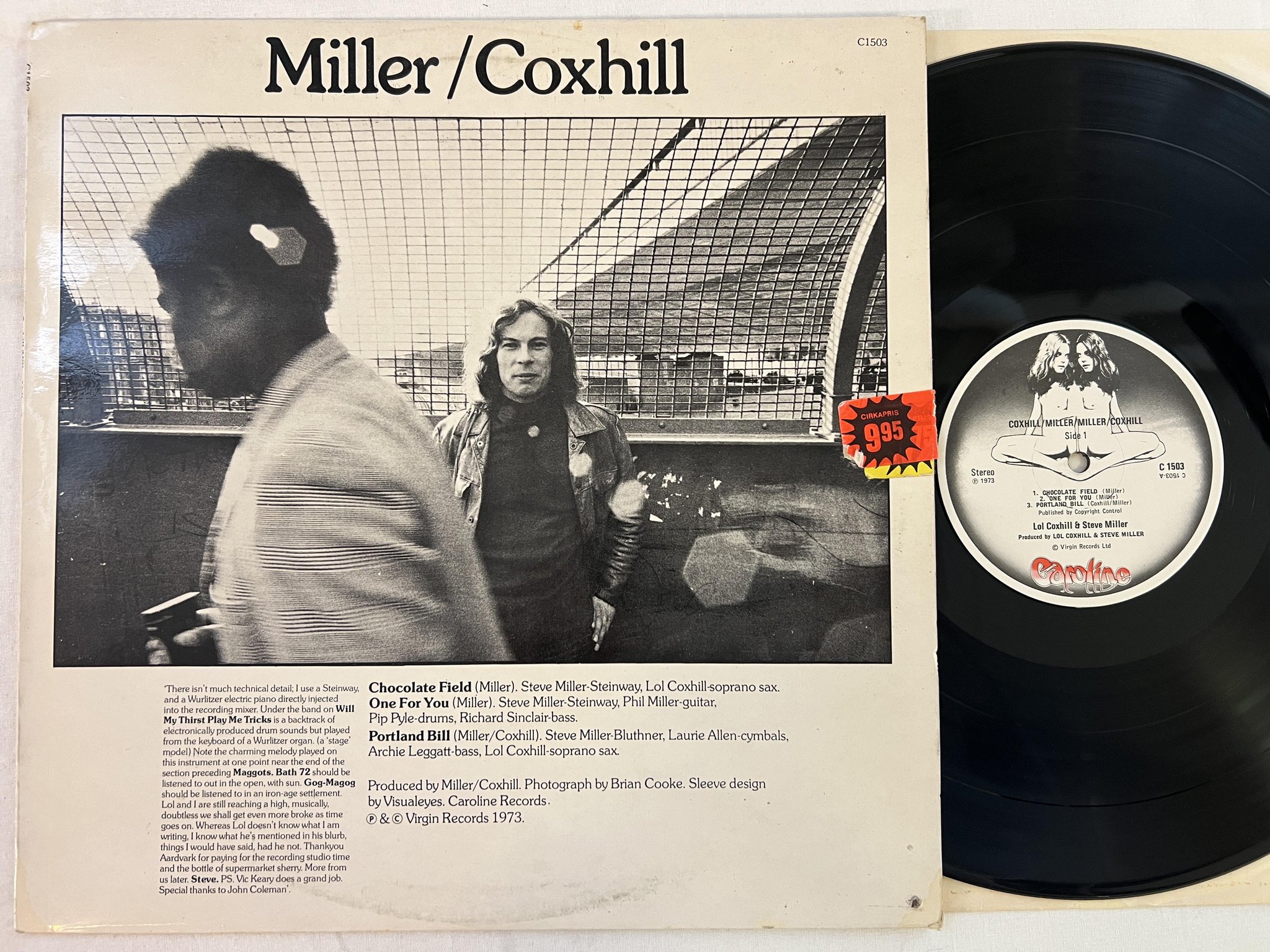 Omslagsbild för skivan LOL MILLER / STEVE COXHILL LP -73 UK CAROLINE C 1503 ** FREE JAZZ **
