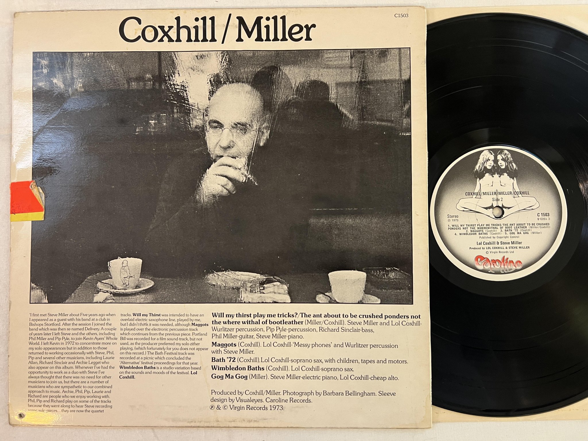 Omslagsbild för skivan LOL MILLER / STEVE COXHILL LP -73 UK CAROLINE C 1503 ** FREE JAZZ **