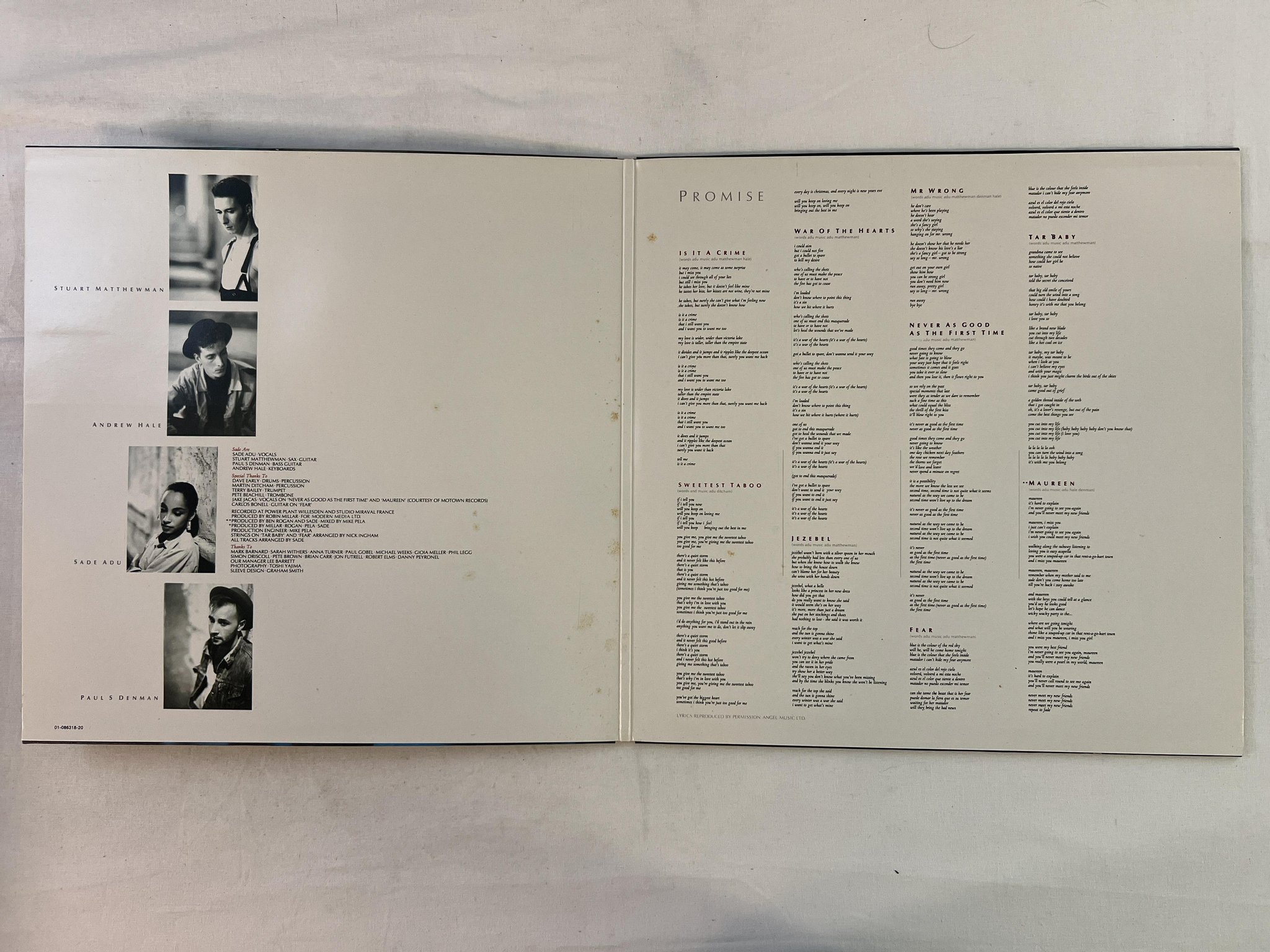 Omslagsbild för skivan SADE promise LP -85 Hol EPIC EPC 86318