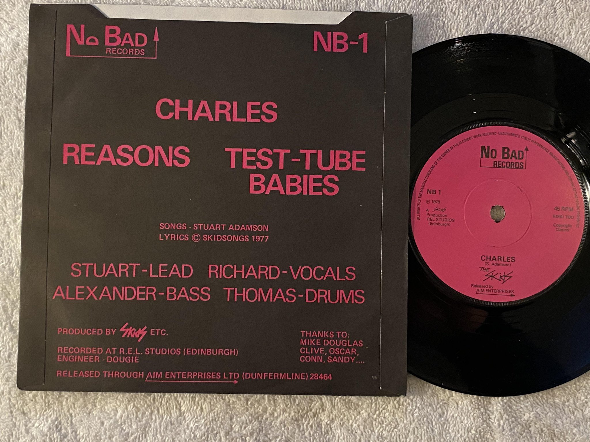 Omslagsbild för skivan SKIDS Charles 7" -78 UK NO BAD RECORDS NB-1 ** NEW WAVE / PUNK **