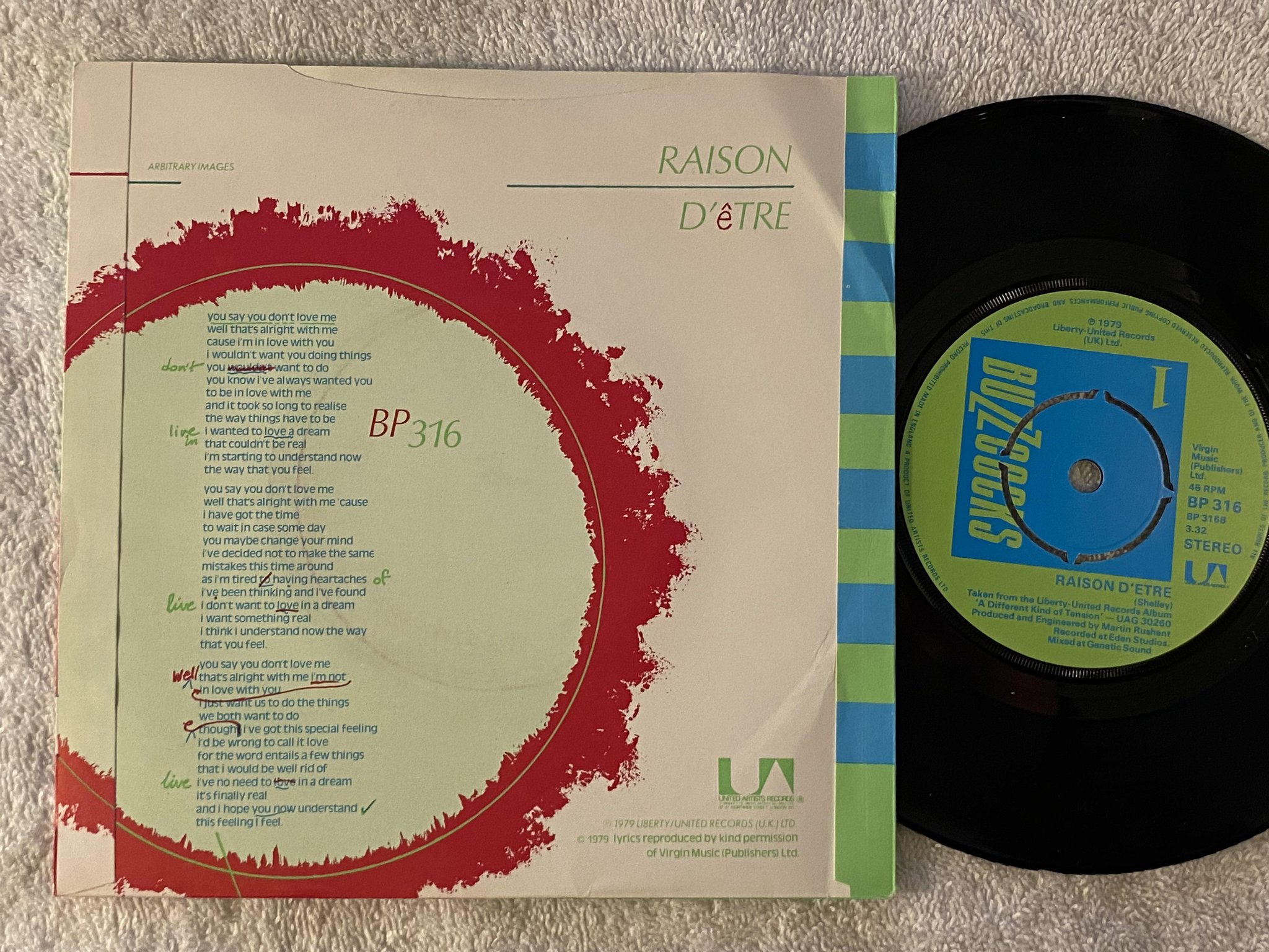 Omslagsbild för skivan BUZZCOCKS you say you don't love me 7" -79 UK UNITED BP 316 ** PUNK **