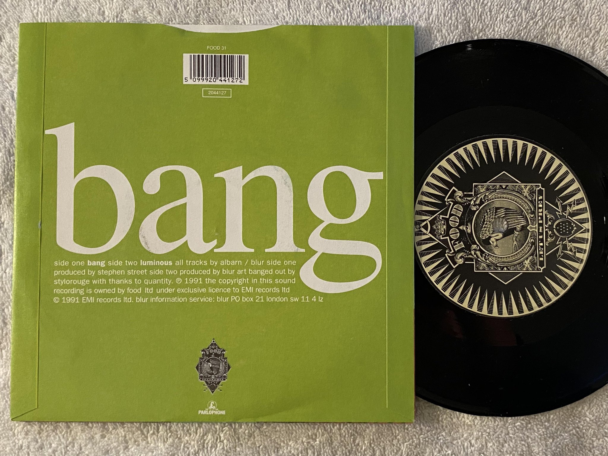 Omslagsbild för skivan BLUR bang 7" -91 FOOD 31 ** INDIE ROCK **
