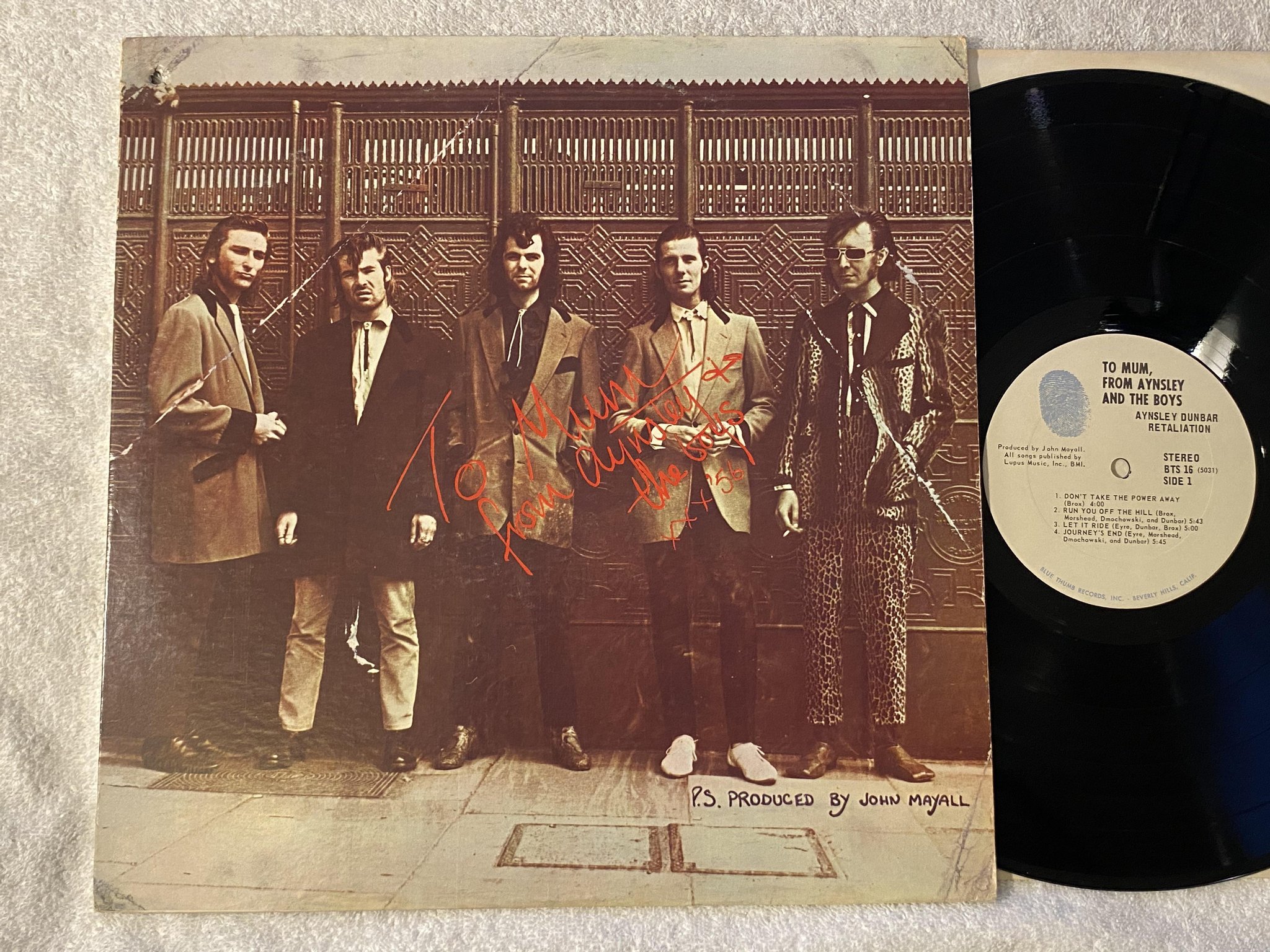 Omslagsbild för skivan AYNSLEY DUNBAR RETALIATION to mum, from Aynsley and the boys LP -69 US BTS 16