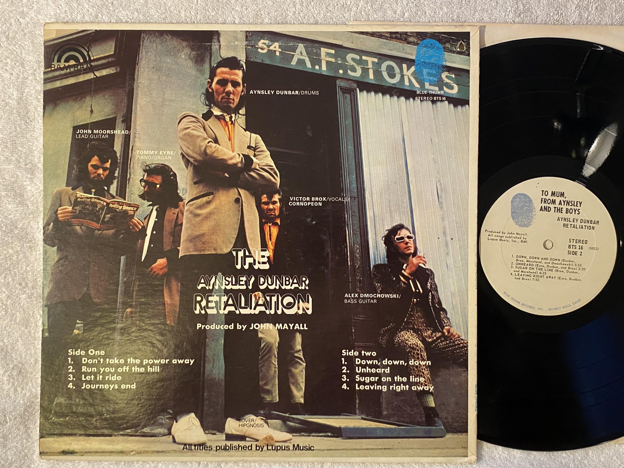 Omslagsbild för skivan AYNSLEY DUNBAR RETALIATION to mum, from Aynsley and the boys LP -69 US BTS 16