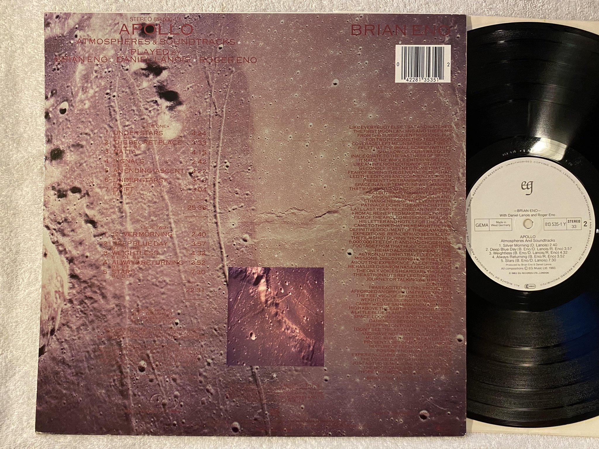 Omslagsbild för skivan BRIAN ENO apollo LP -83 Ger EG 813535-1 Y