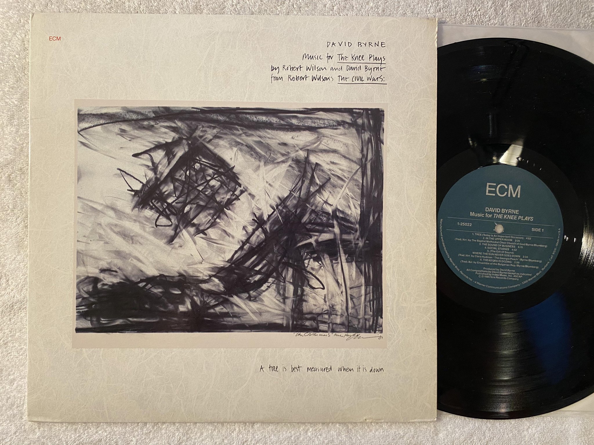Omslagsbild för skivan DAVID BYRNE music for the KNEE PLAYS LP -85 US ECM 1-25022