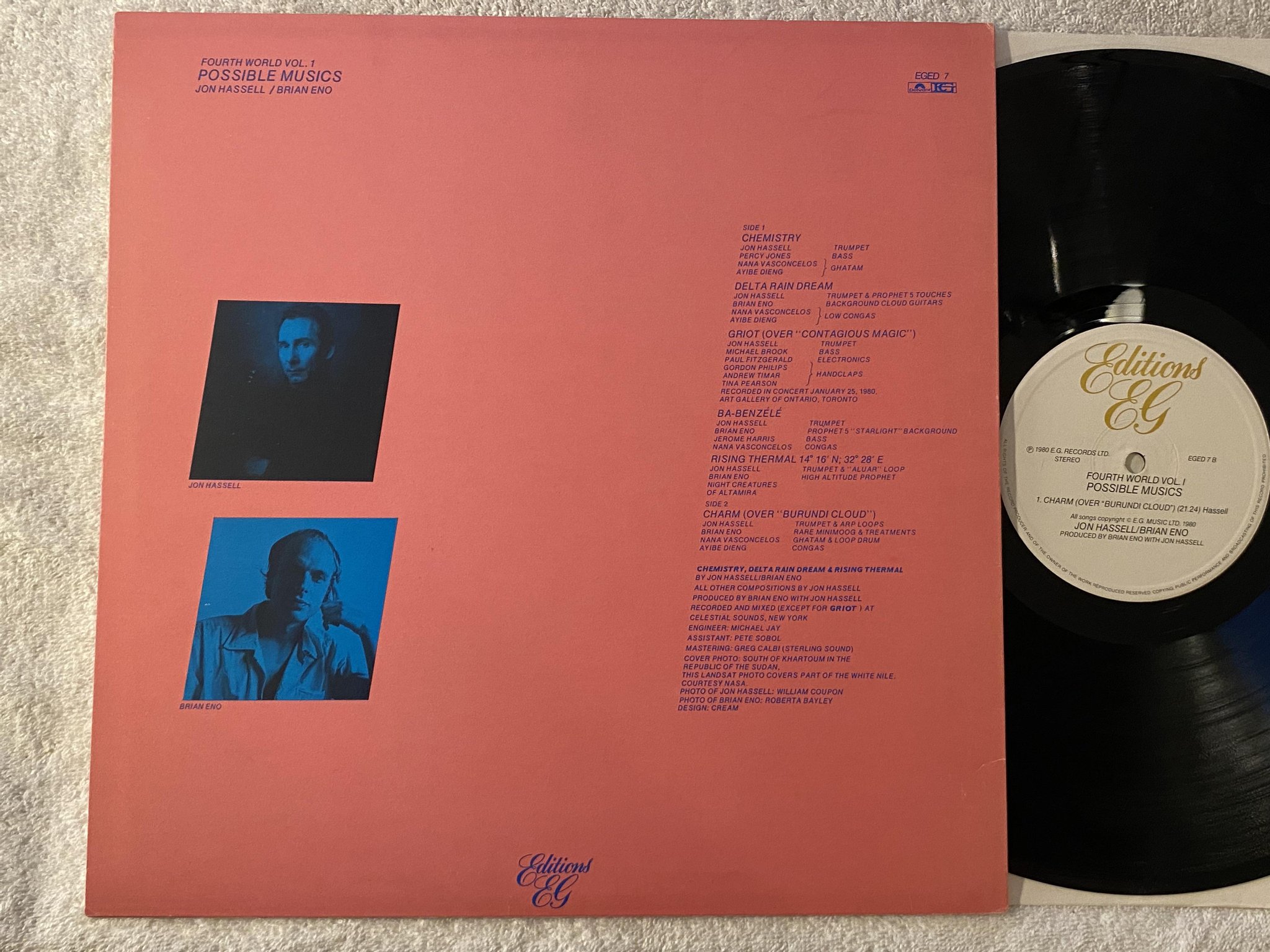 Omslagsbild för skivan JON HASSELL / BRIAN ENO possible musics LP -80 Edistions EG EGED 7