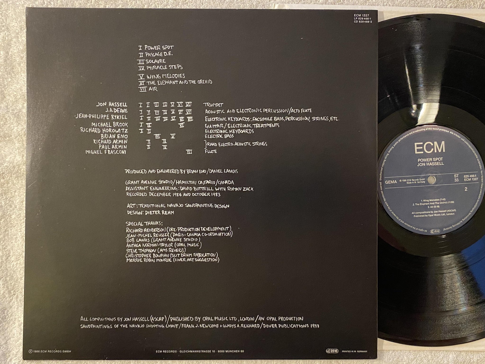 Omslagsbild för skivan JON HASSELL power spot LP -86 Ger ECM 829466-1