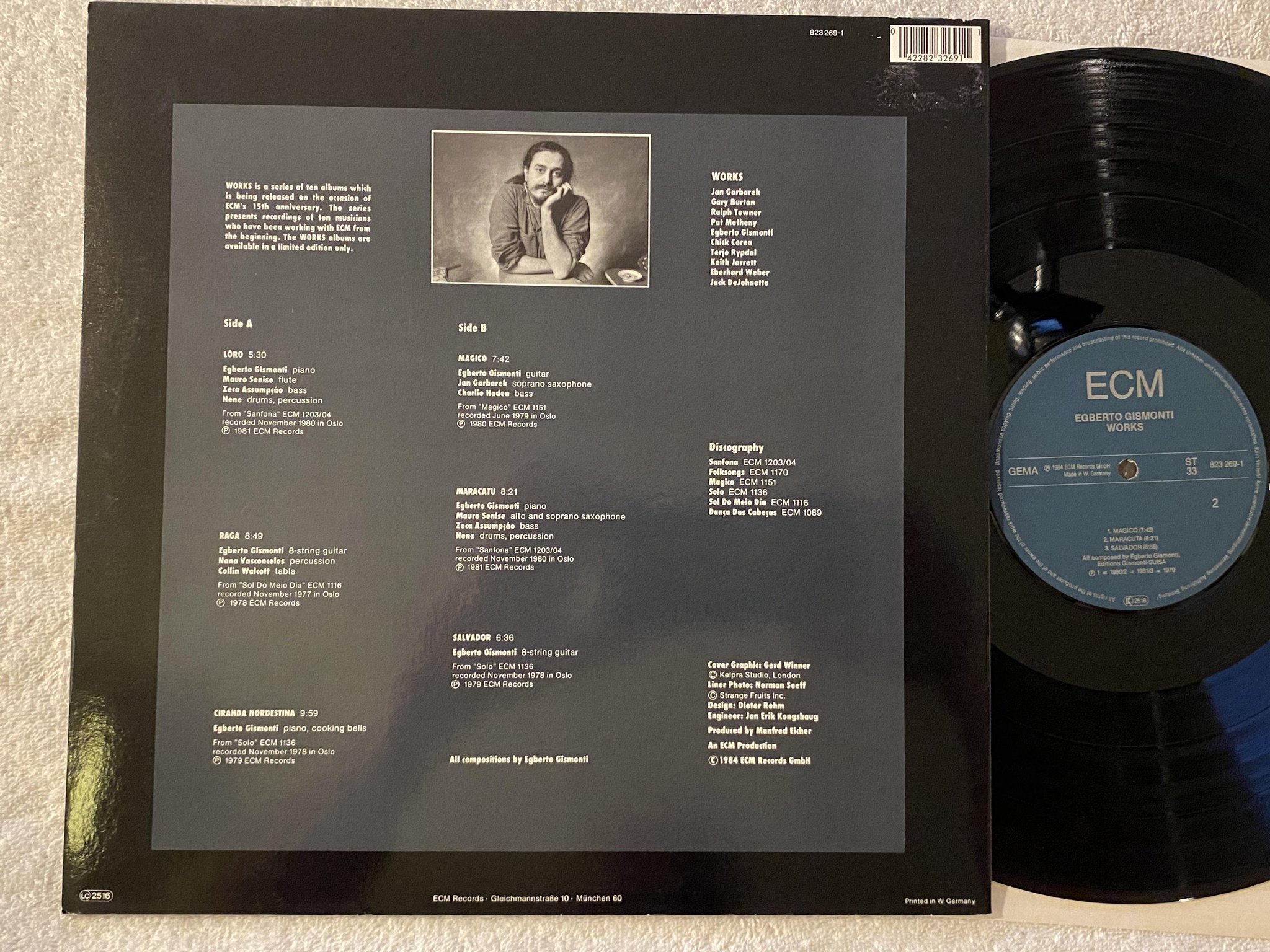 Omslagsbild för skivan EGBERTO GISMONTI works LP Ger ECM 823 269-1