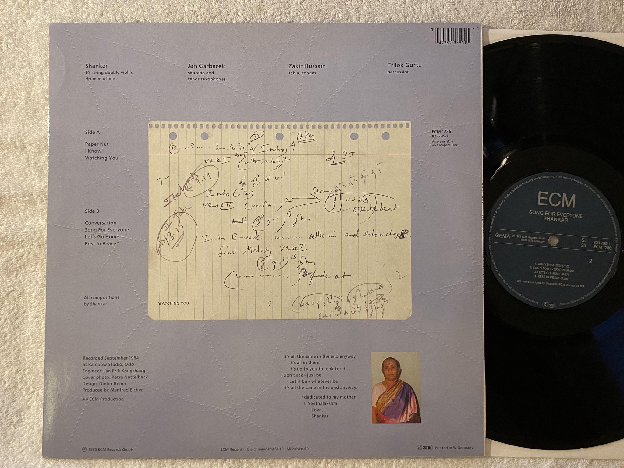 Omslagsbild för skivan SHANKAR songs for everyone LP -85 Ger ECM 823 795-1