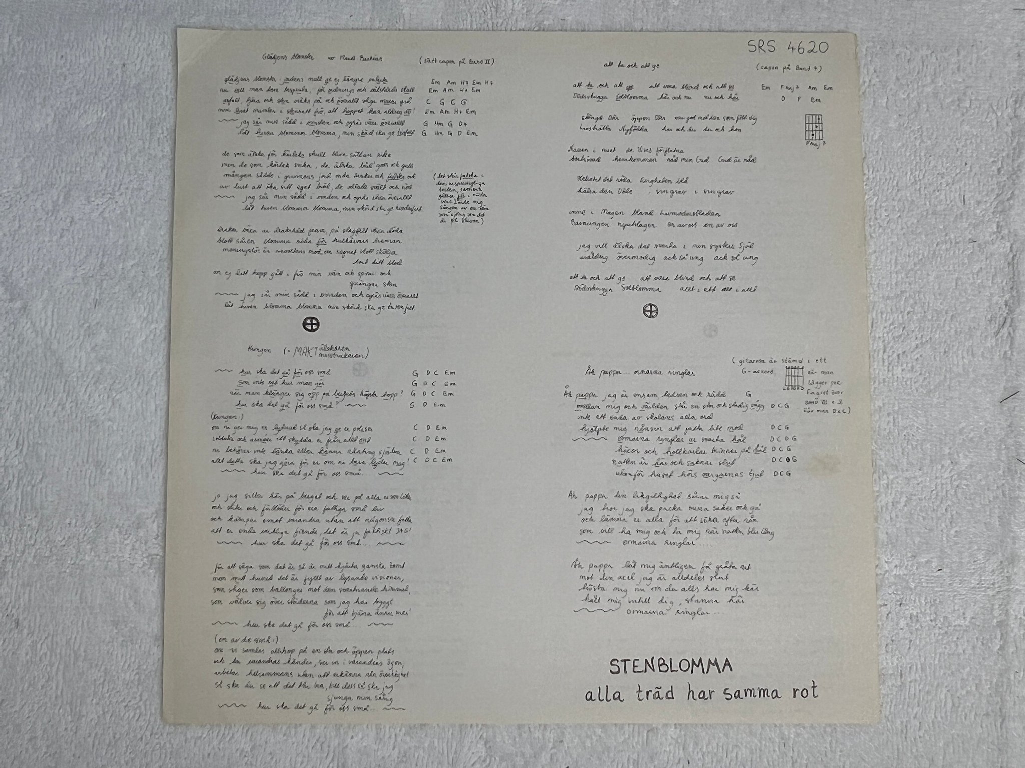 Omslagsbild för skivan STENBLOMMA alla träd har samma rot LP -73 SILENCE SRS 4620 ** RARE **