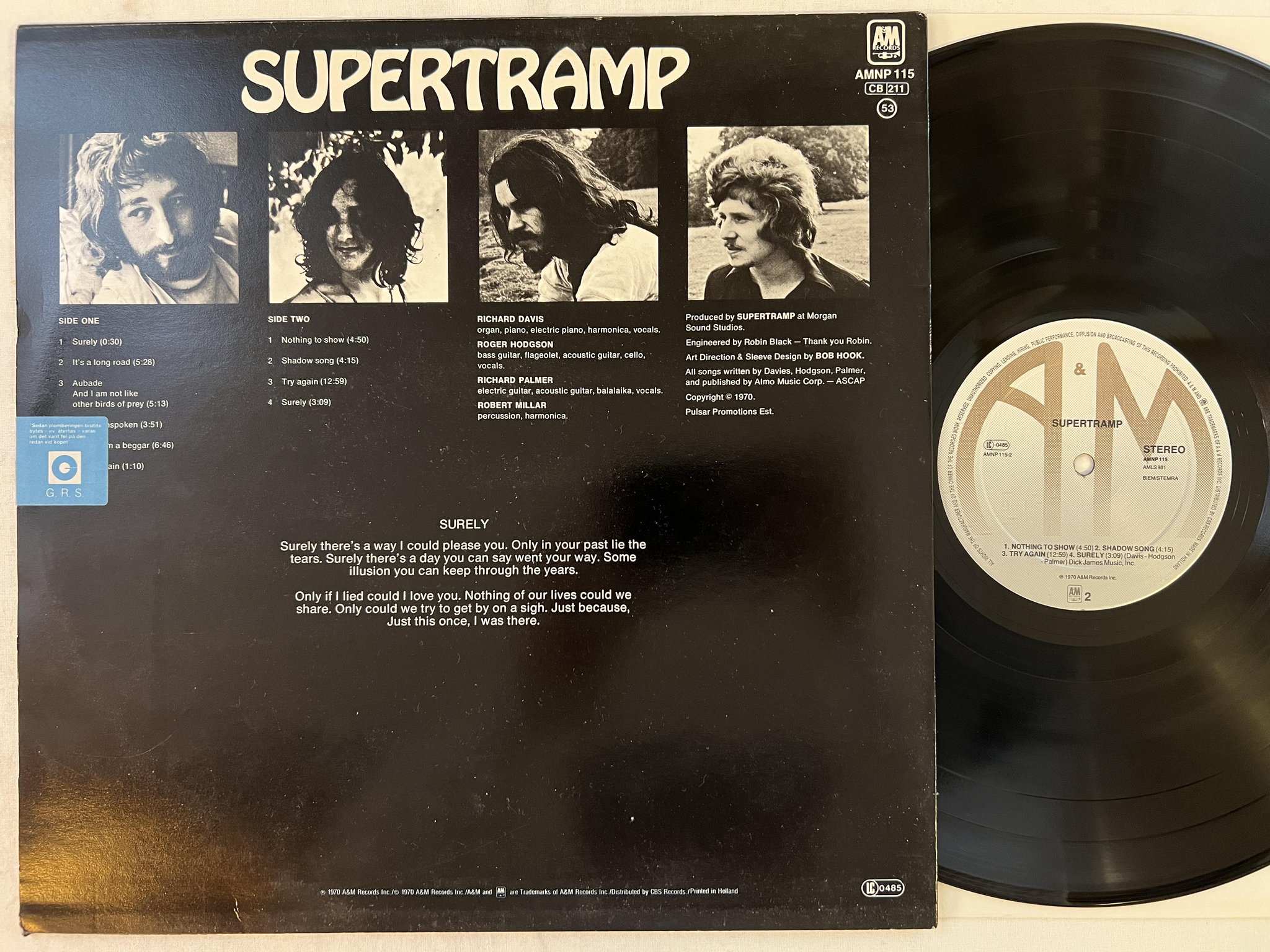 Omslagsbild för skivan SUPERTRAMP s/t LP Hol A&M AMNP 115