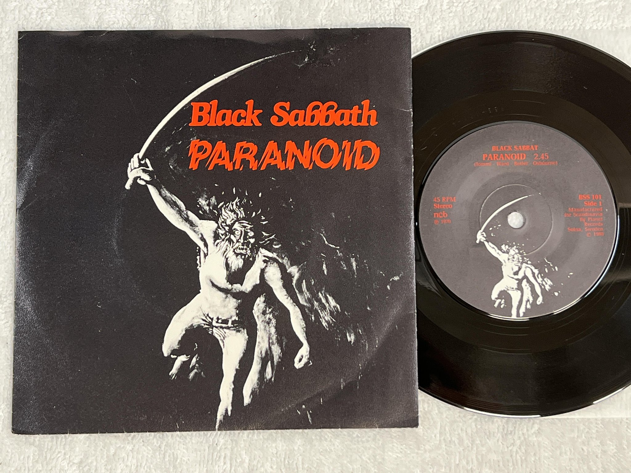 Omslagsbild för skivan BLACK SABBATH paranoid 7"single -80 Swe PLANET BSS 101 *** RARE 45 ***