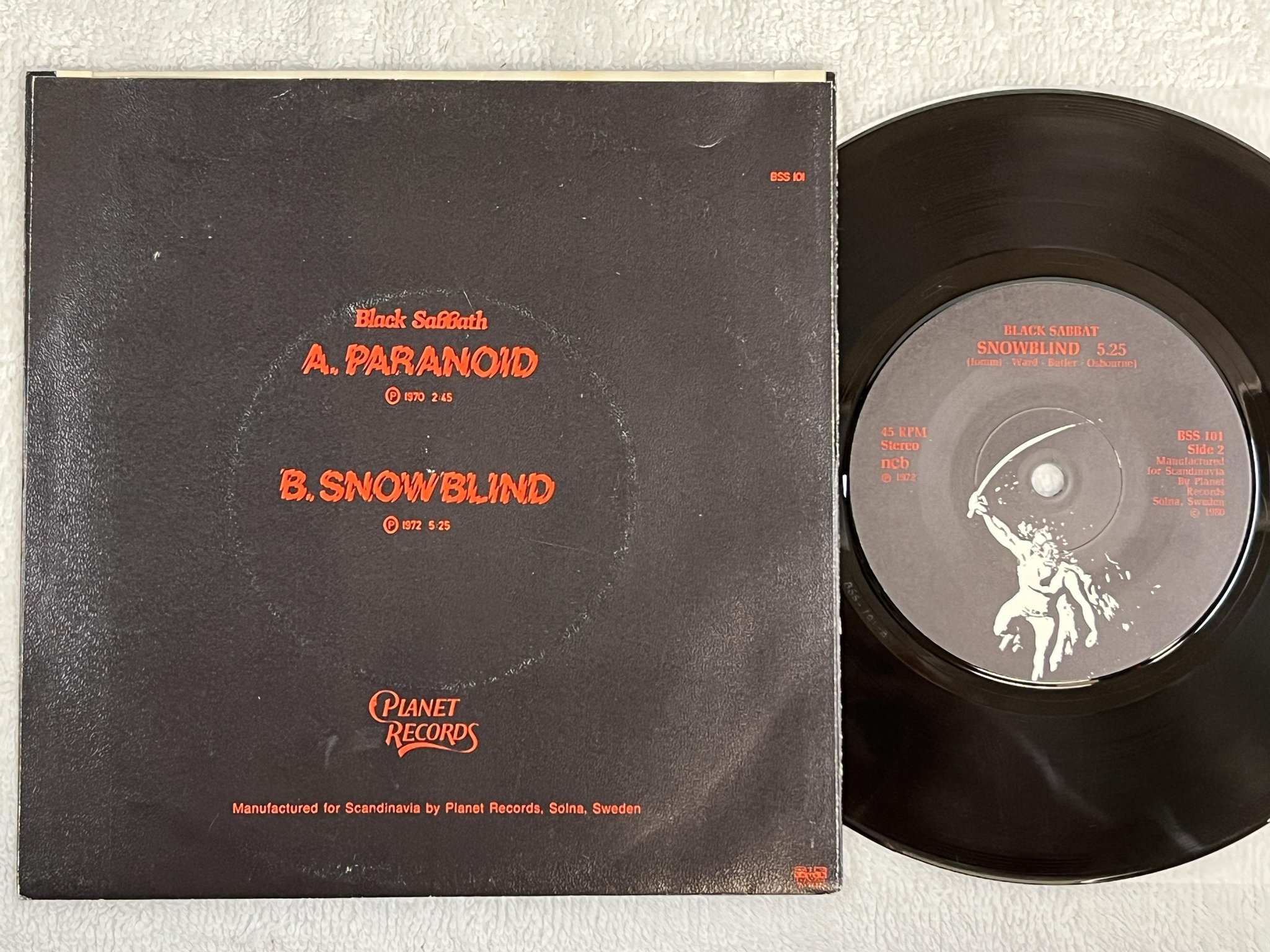 Omslagsbild för skivan BLACK SABBATH paranoid 7"single -80 Swe PLANET BSS 101 *** RARE 45 ***