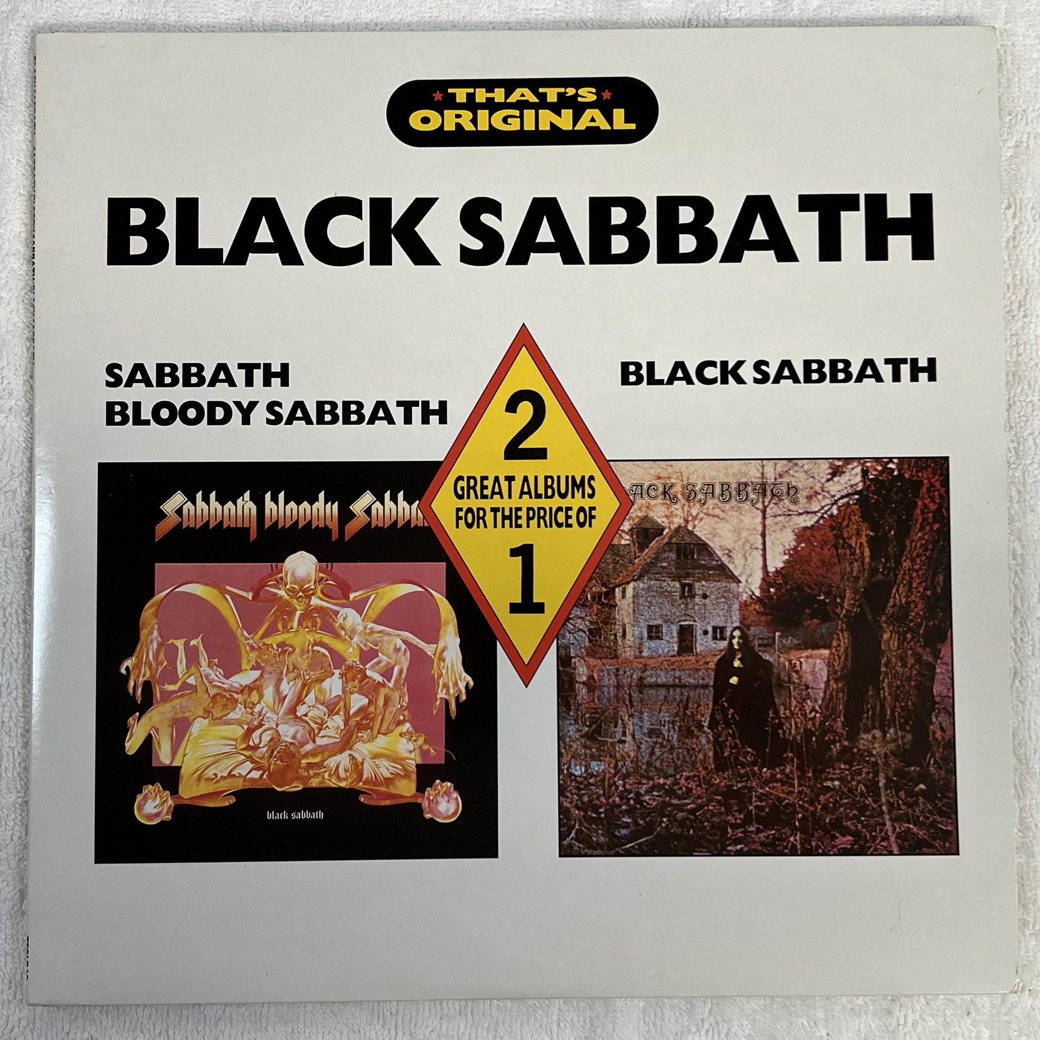 Omslagsbild för skivan BLACK SABBATH 2 GREAT ALBUMS FOR THE PRICE OF ONE 2xLP -88 UK CASTLE TFOLP 10
