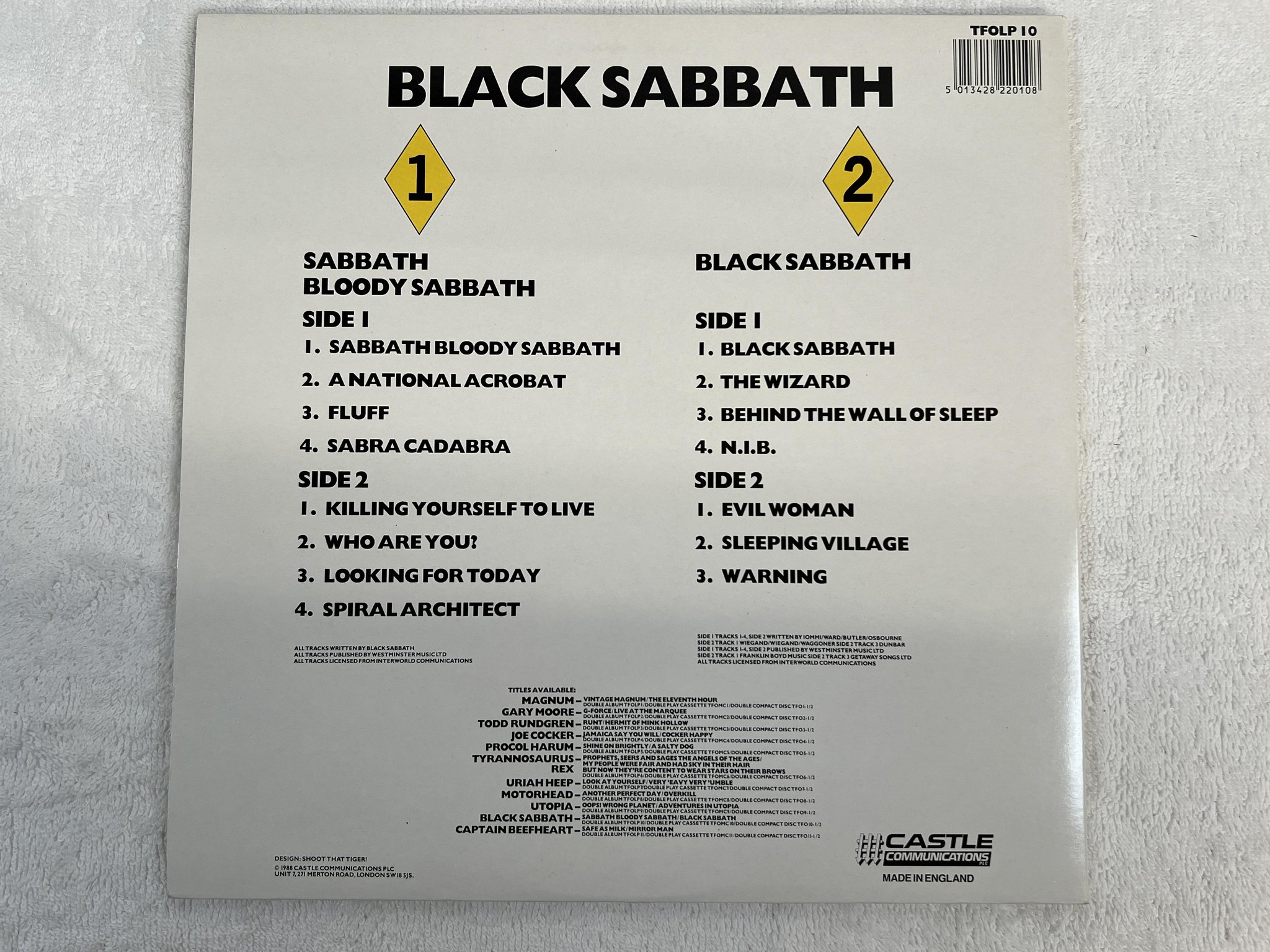 Omslagsbild för skivan BLACK SABBATH 2 GREAT ALBUMS FOR THE PRICE OF ONE 2xLP -88 UK CASTLE TFOLP 10
