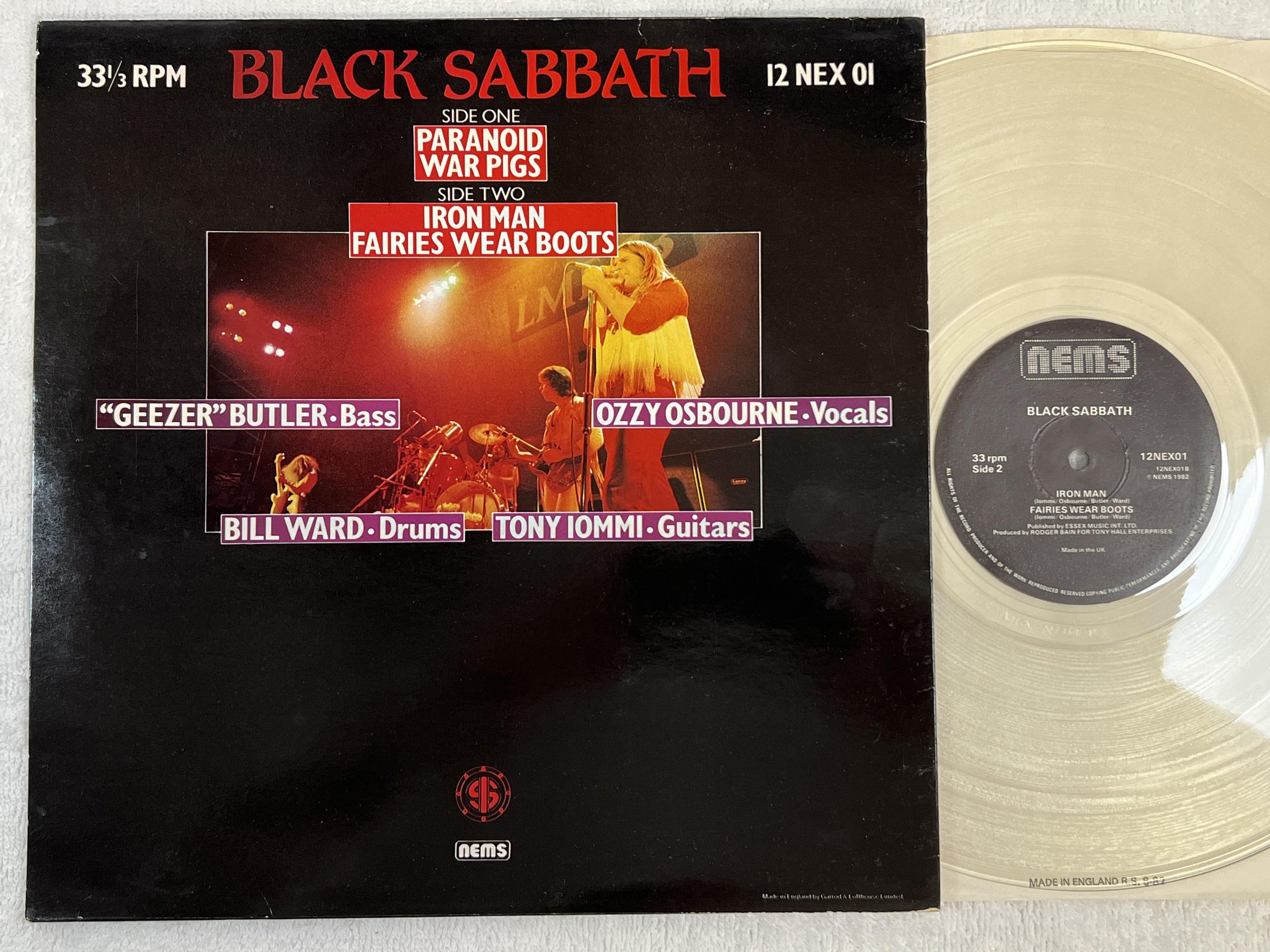 Omslagsbild för skivan BLACK SABBATH paranoid 12"EP -82 UK NEMS 12NEX01 ** CLEAR VINYL **