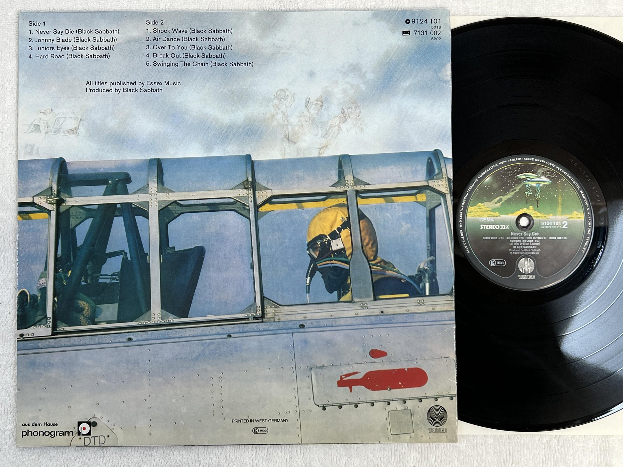 Omslagsbild för skivan BLACK SABBATH never say die LP -78 Ger VERTIGO 9124 101