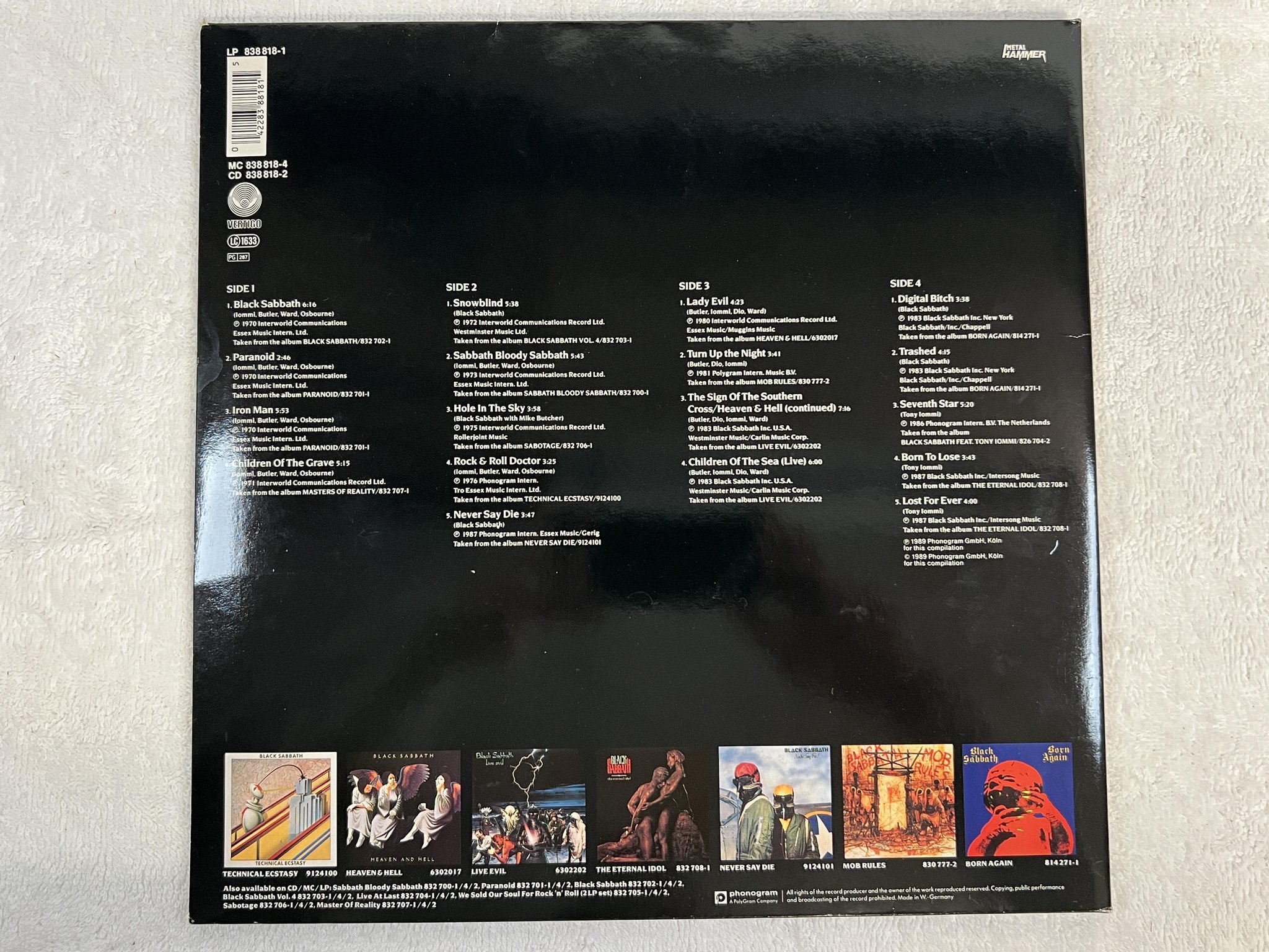 Omslagsbild för skivan BLACK SABBATH Blackest Sabbath 2xLP -89 Ger VERTIGO 838 818-1