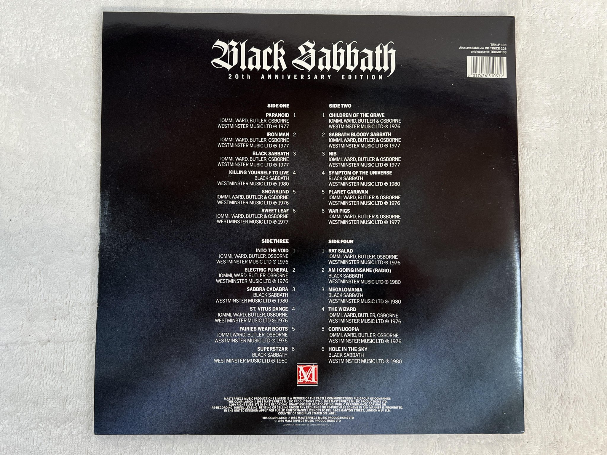 Omslagsbild för skivan BLACK SABBATH Backtrackin' 2xLP -89 UK MASTERPIECE MUSIC TRKLP 103