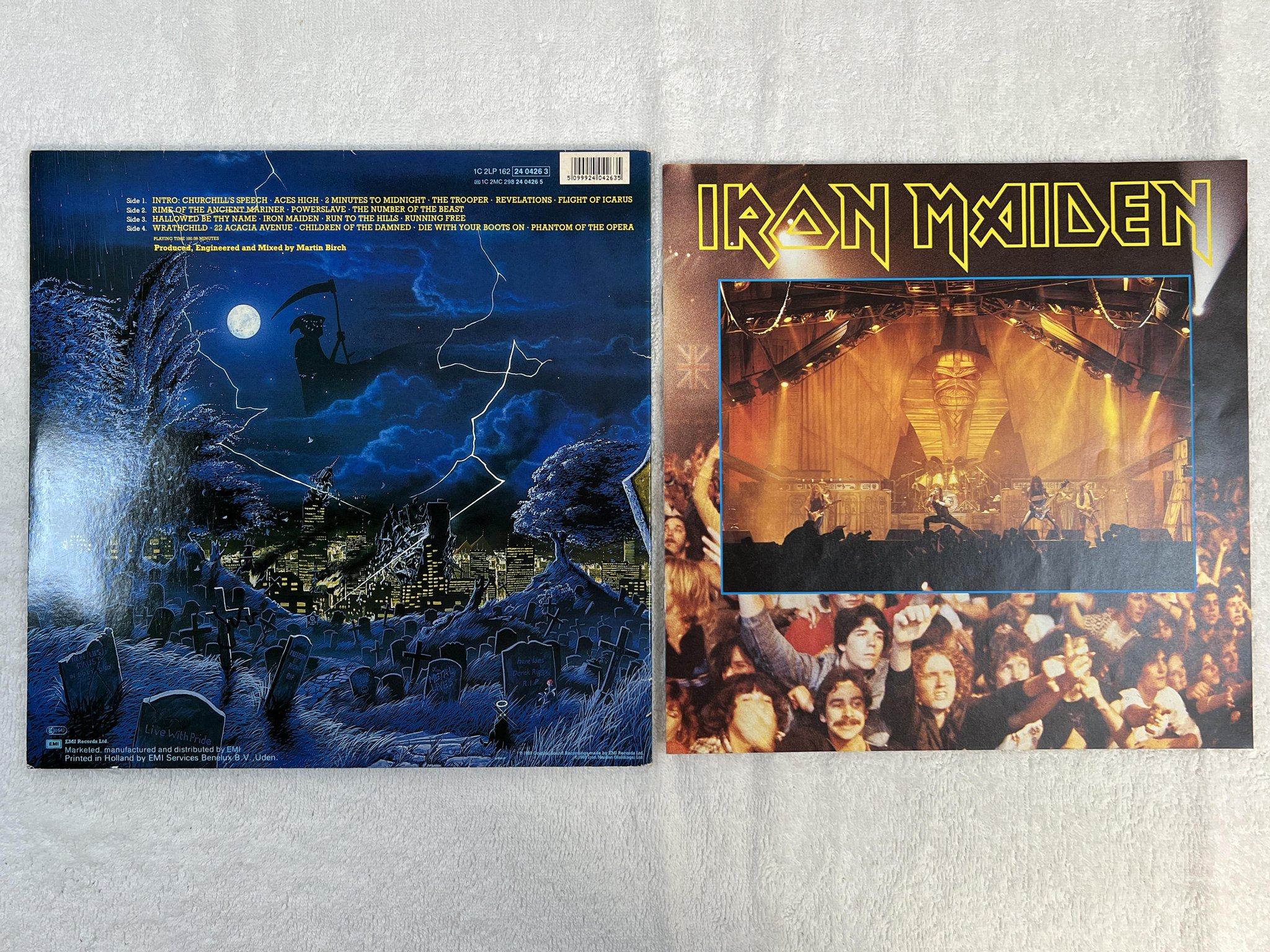 Omslagsbild för skivan IRON MAIDEN live after death 2xLP -85 Ger EMI 1C 2LP 162 24 04263