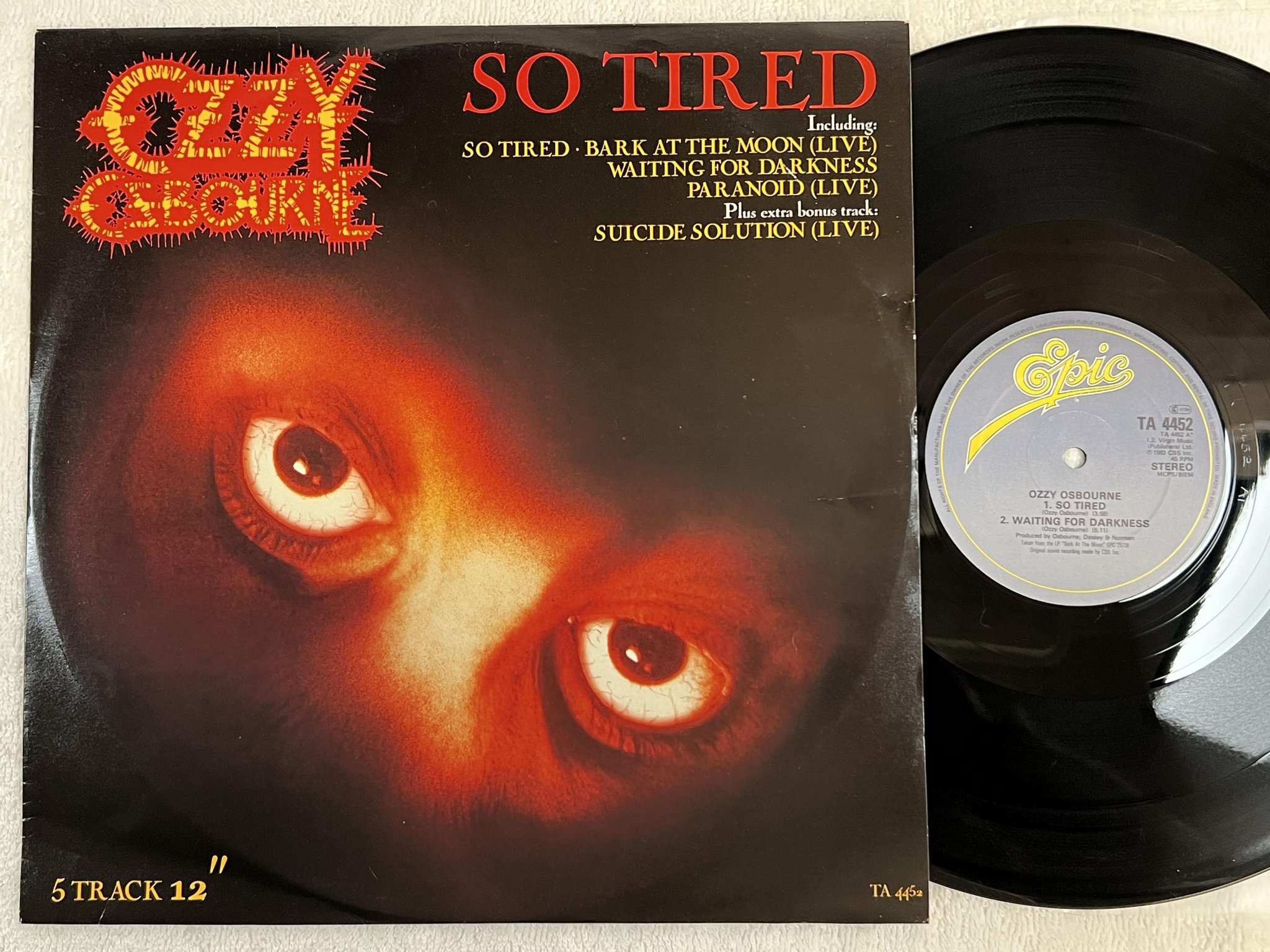 Omslagsbild för skivan OZZY OSBOURNE so tired 12"ep -83 UK EPIC TA 4452