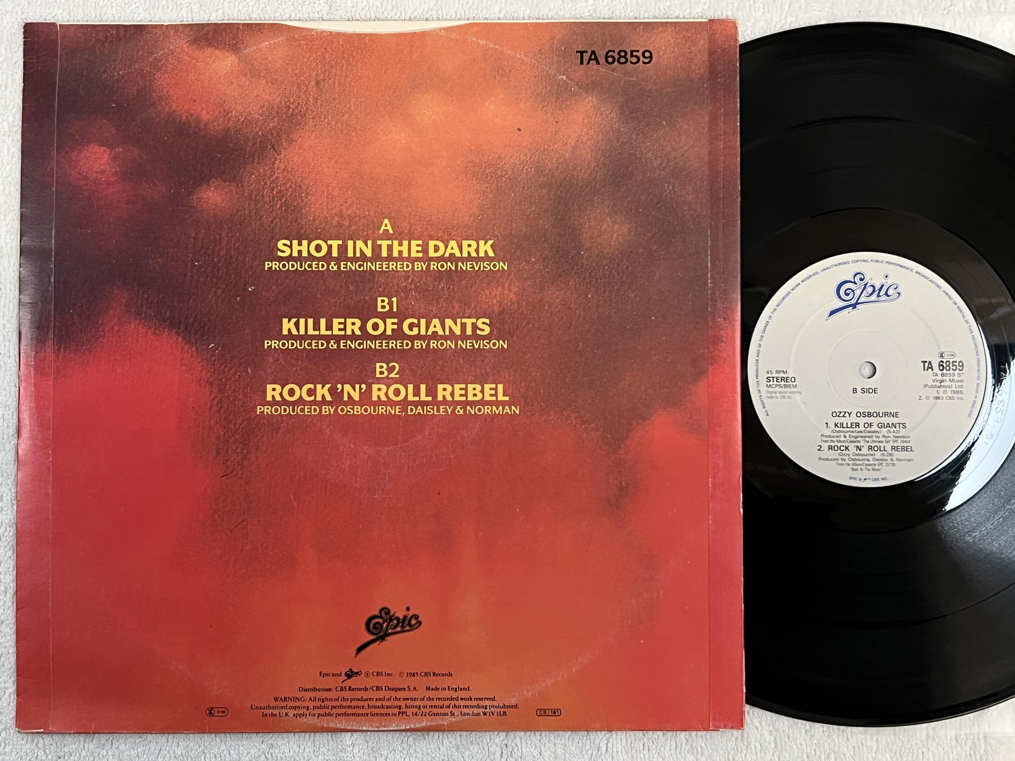 Omslagsbild för skivan OZZY OSBOURNE shot in the dark 12"ep -86 UK EPIC TA 6859
