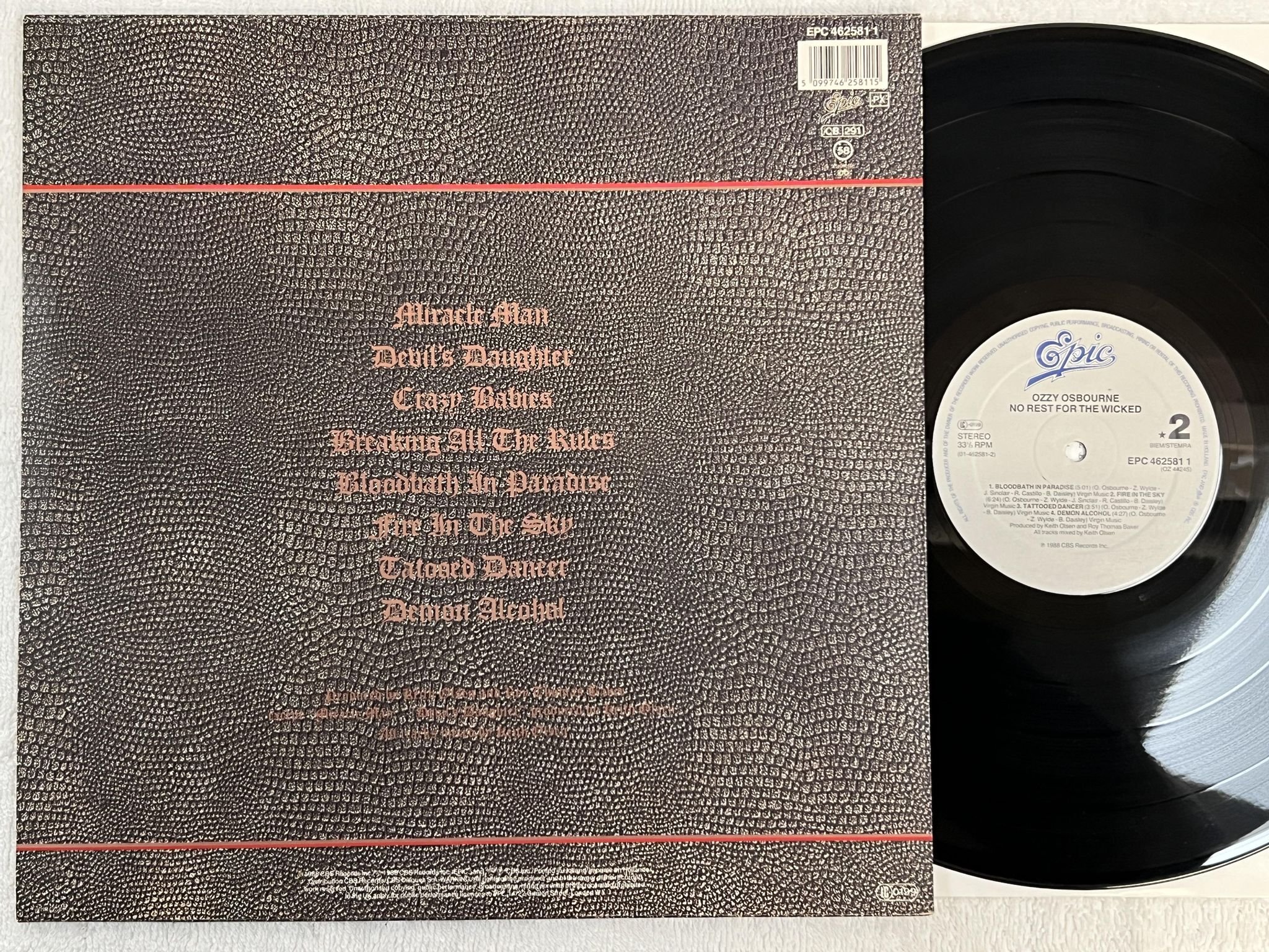 Omslagsbild för skivan OZZY OSBOURNE no rest for the wicked LP -88 Hol EPIC EPC 4625811