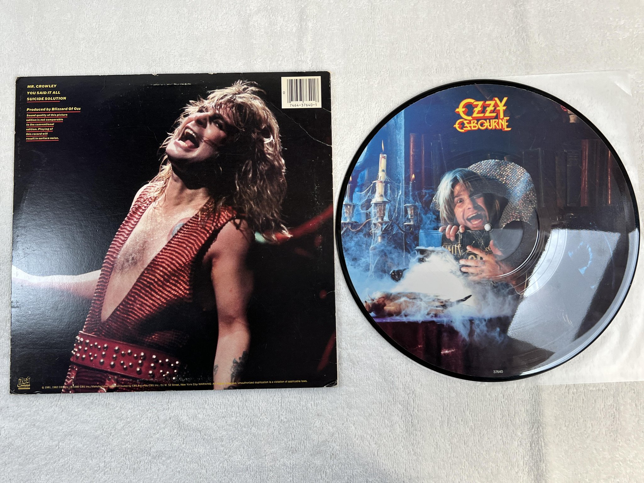 Omslagsbild för skivan OZZY OSBOURNE live Mr. Crowley 12" picture disc -82 US JET RECORDS 37640