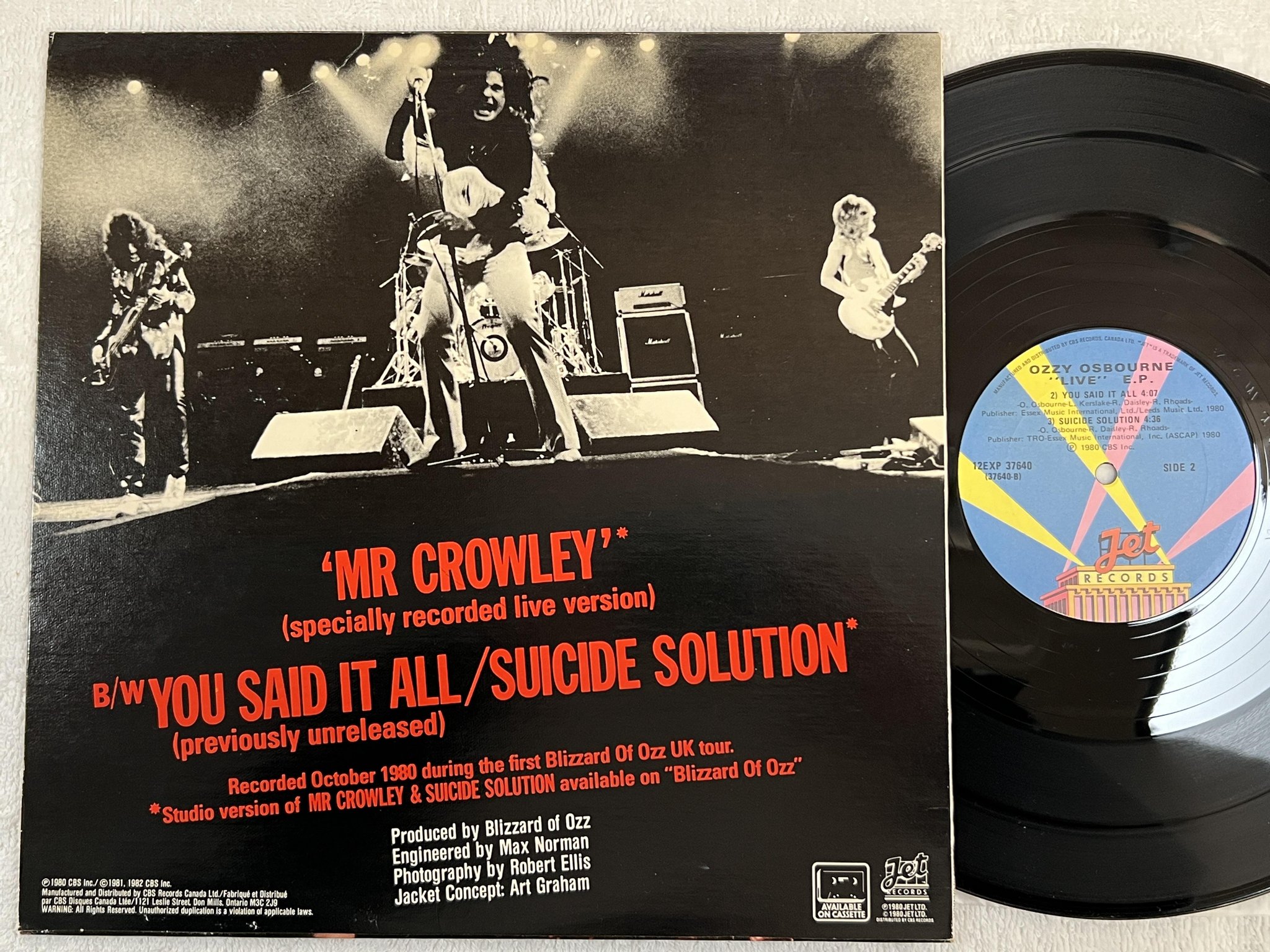 Omslagsbild för skivan OZZY OSBOURNE "live" ep 12"single -80 Can JET 12EXP 37640