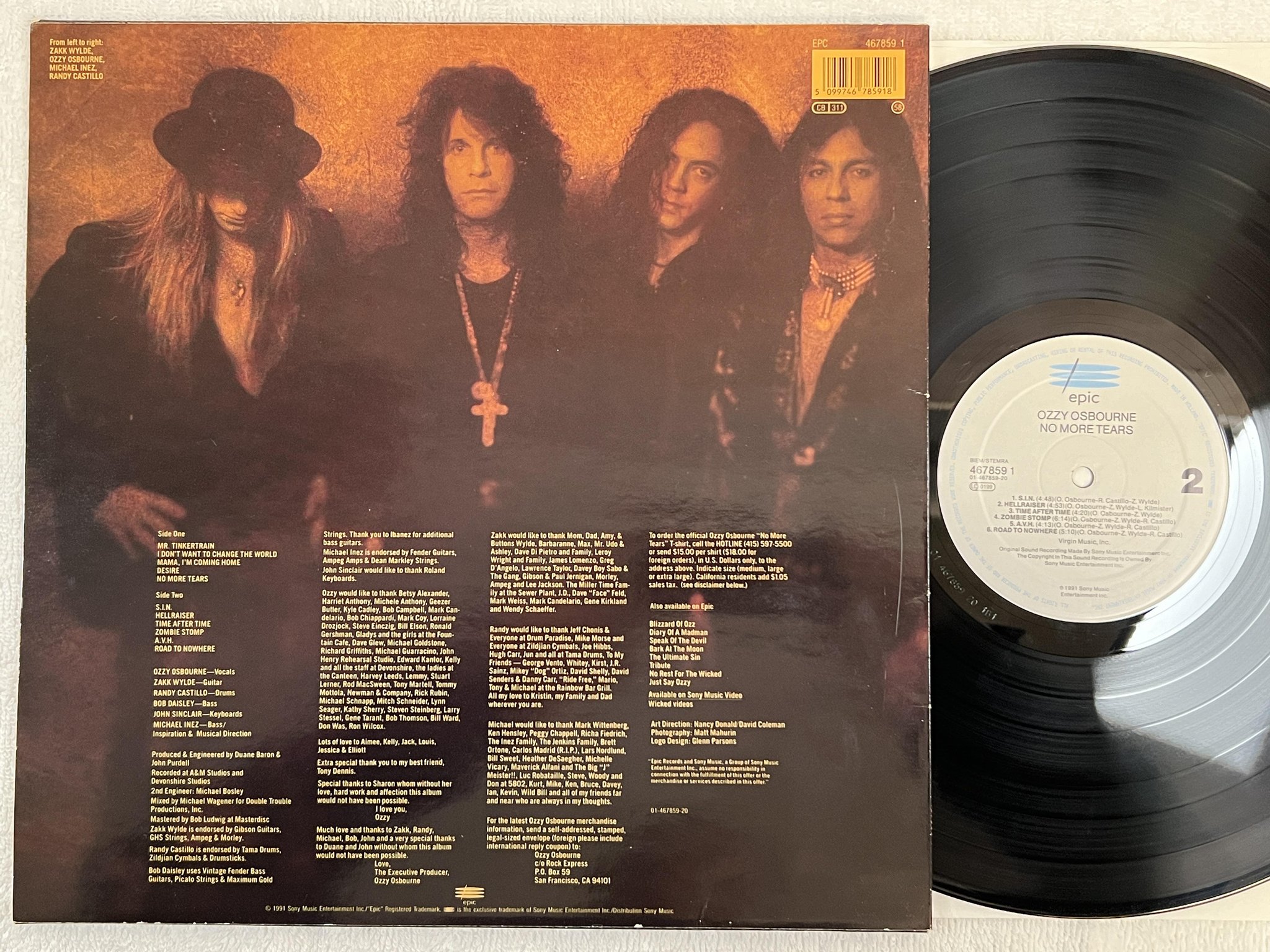 Omslagsbild för skivan OZZY OSBOURNE no more tears LP -91 Hol EPIC 4678591 ** RARE **