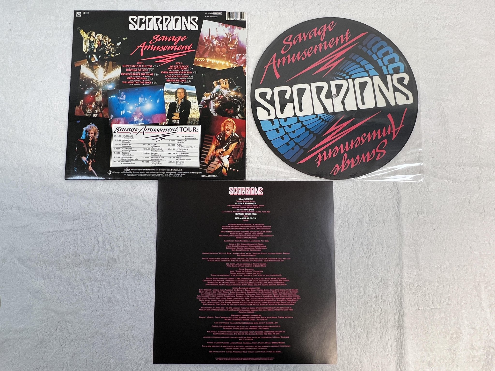 Omslagsbild för skivan SCORPIONS Savage Amusement 12" picture disc -88 Ger HARVEST 1C 064 7 46704 0