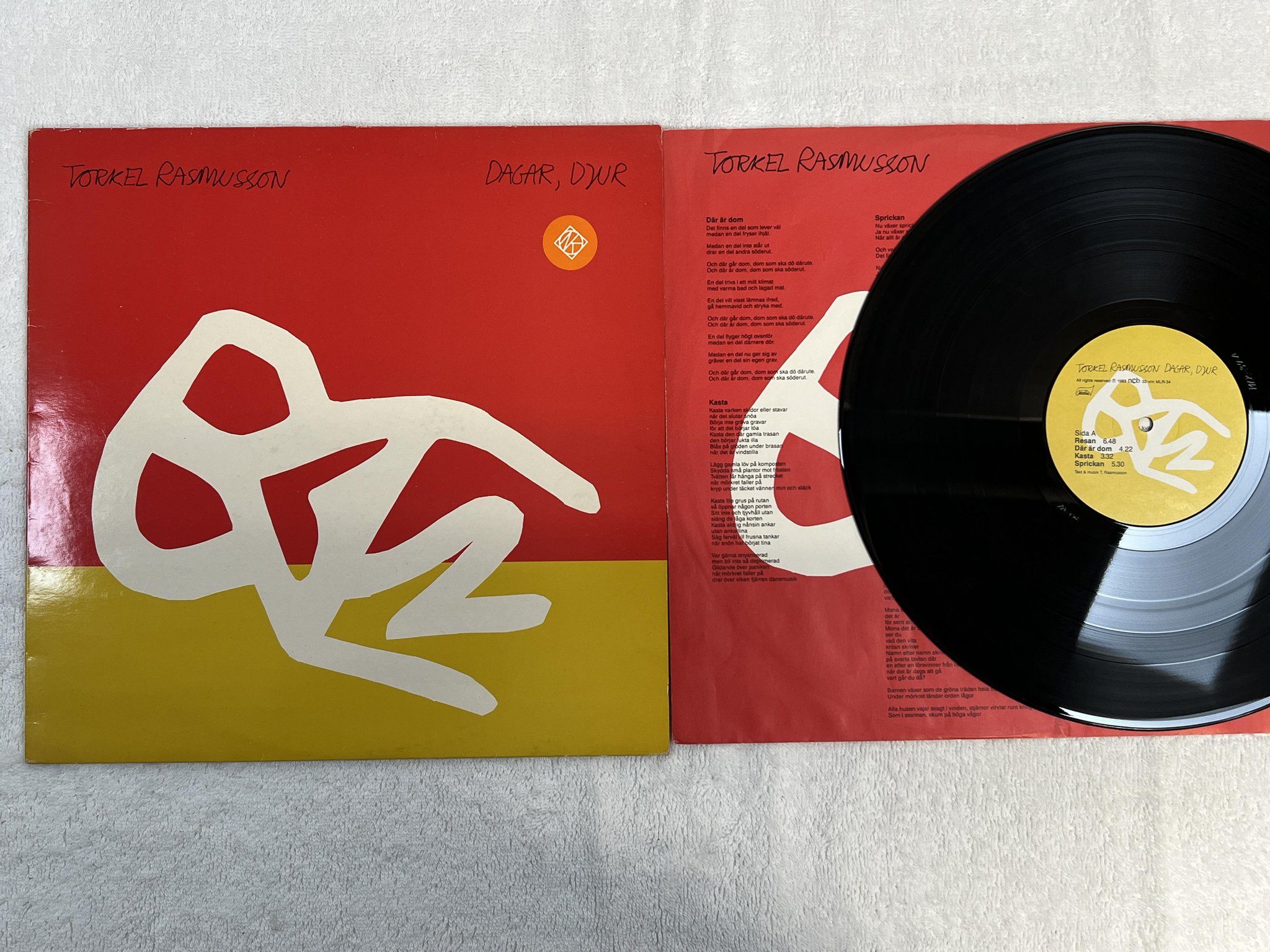 Omslagsbild för skivan TORKEL RASMUSSON dagar djur LP -83 Swe MISTLUR MLR 34 ** RARE FOLK / PROG **