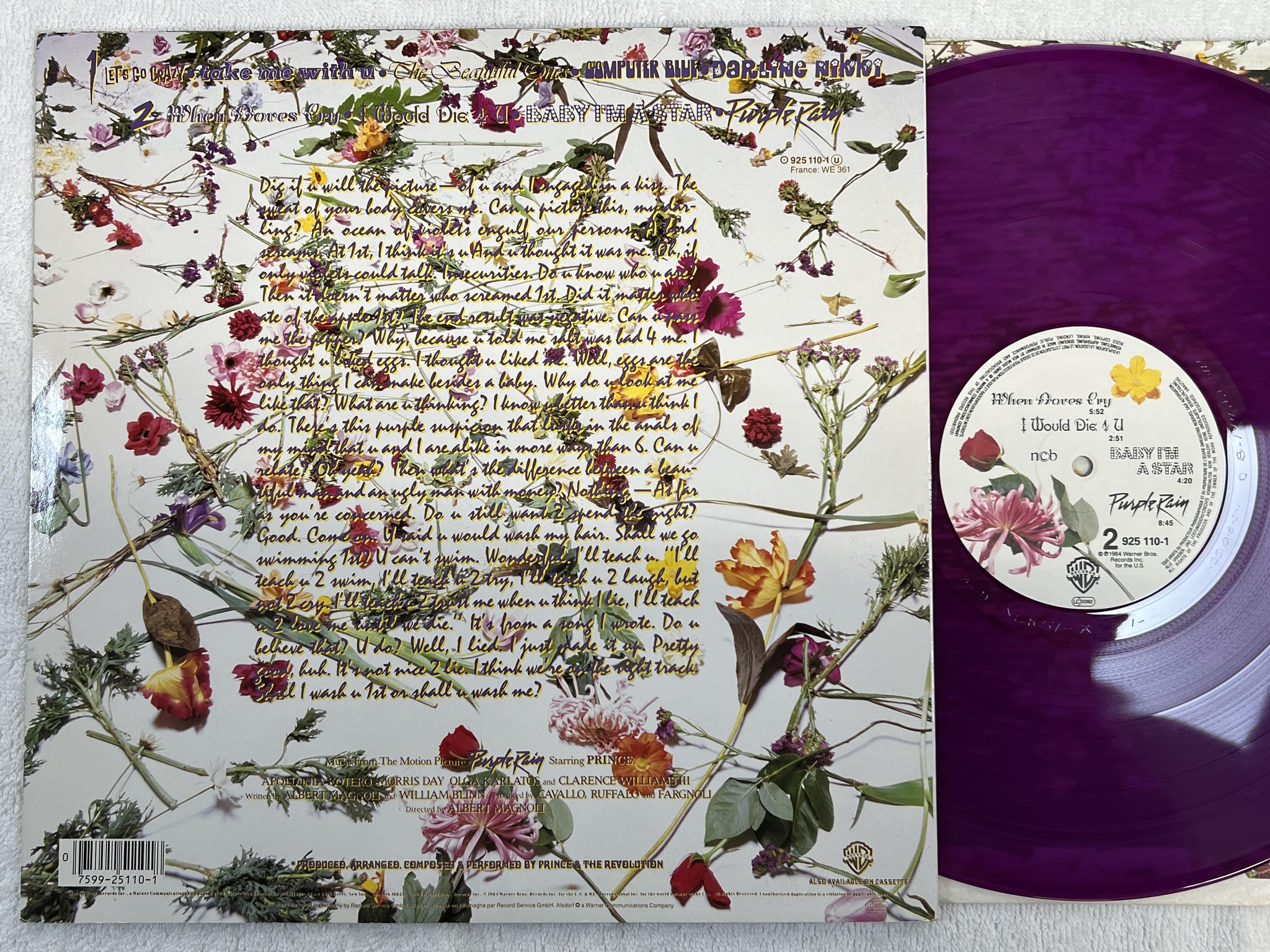 Omslagsbild för skivan PRINCE purple rain LP -84 ncb WARNER BROS 925 110-1 ** RARE PURPLE VINYL ***