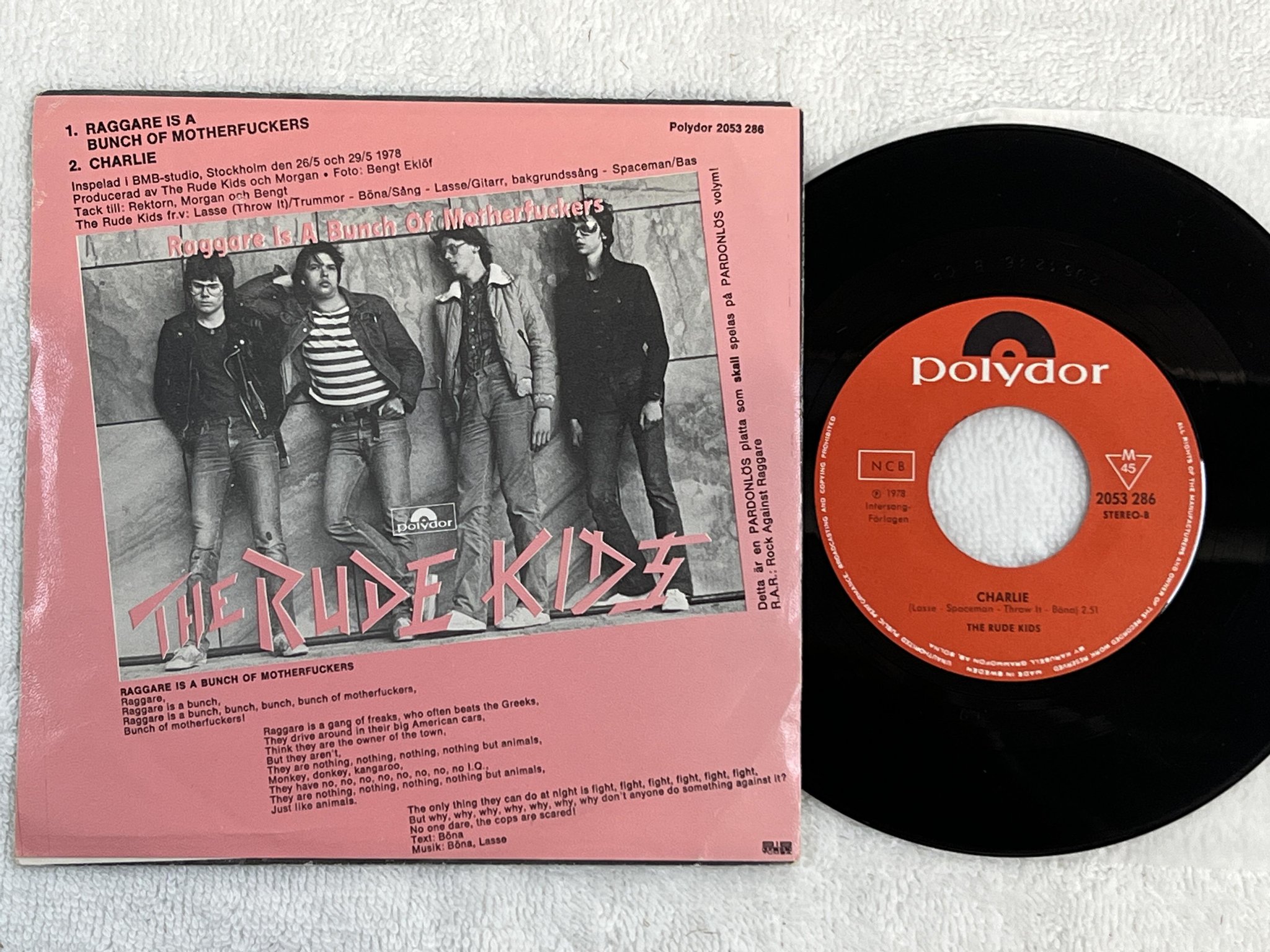 Omslagsbild för skivan THE RUDE KIDS raggare is a bunch of ... 7" -78 Swe POLYDOR 2053 286 ** RARE **