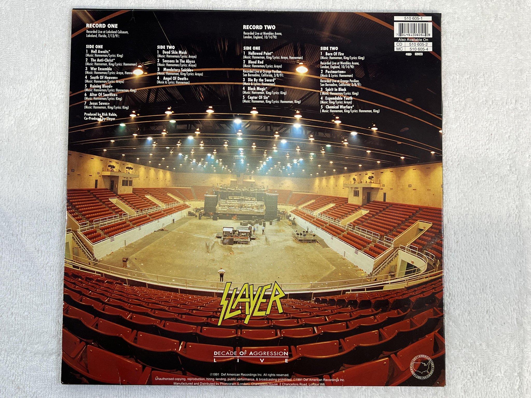 Omslagsbild för skivan SLAYER a decade of aggression (live) 2xLP -91 DEF AMERICAN 510 605-1 ** trash **