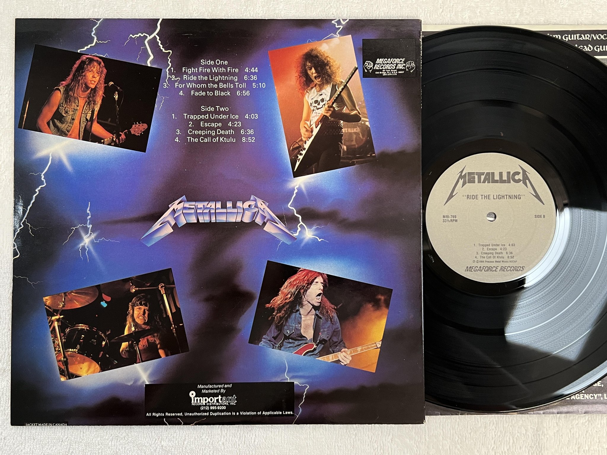 Omslagsbild för skivan METALLICA ride the lightning LP -84 US MEGAFORCE MRI 769 * mega rare 1st press *