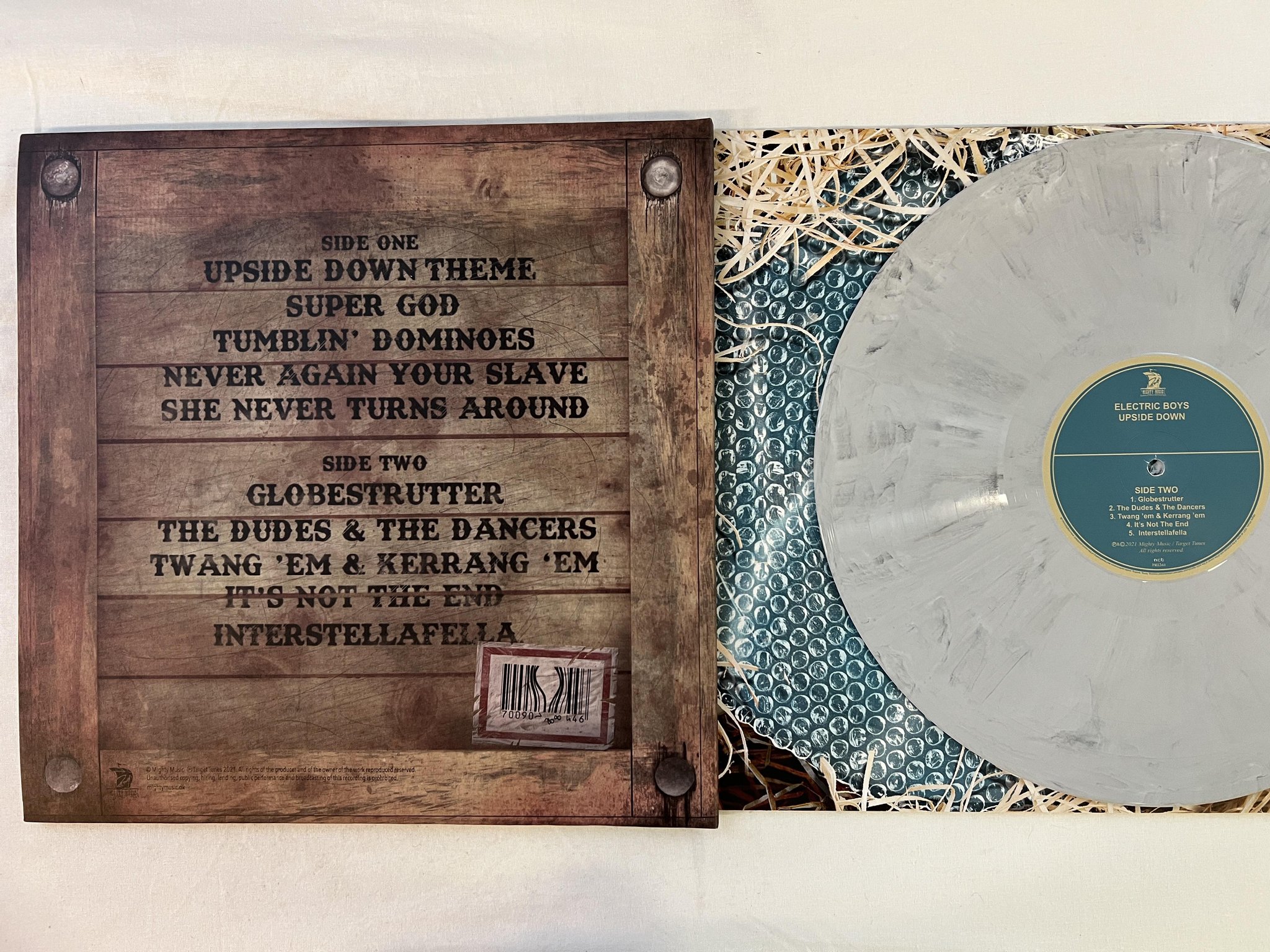 Omslagsbild för skivan ELECTRIC BOYS ups!de down LP 2021 MIGHTY MUSIC PMZ348LP2 ** GREY MARBLE **