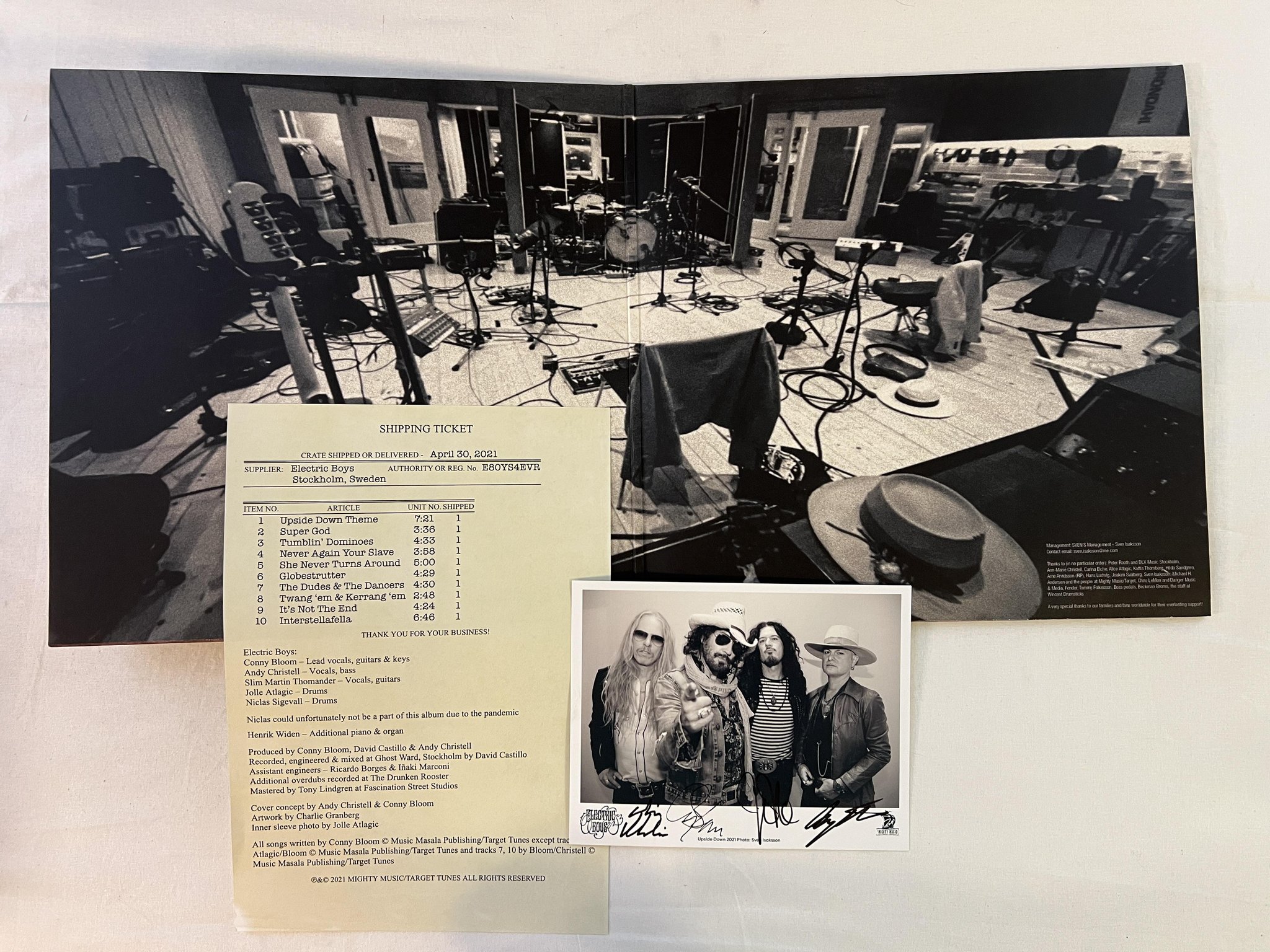 Omslagsbild för skivan ELECTRIC BOYS ups!de down LP 2021 MIGHTY MUSIC PMZ348LP2 ** GREY MARBLE **